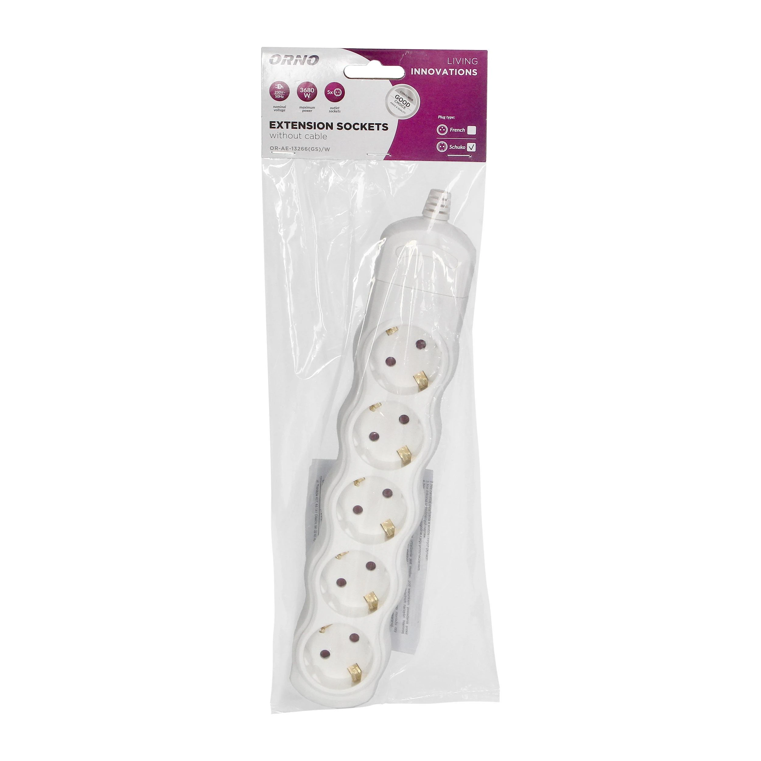 Orno Rozgałęźnik 5x2P+Z Schuko skirstytuvas, baltas