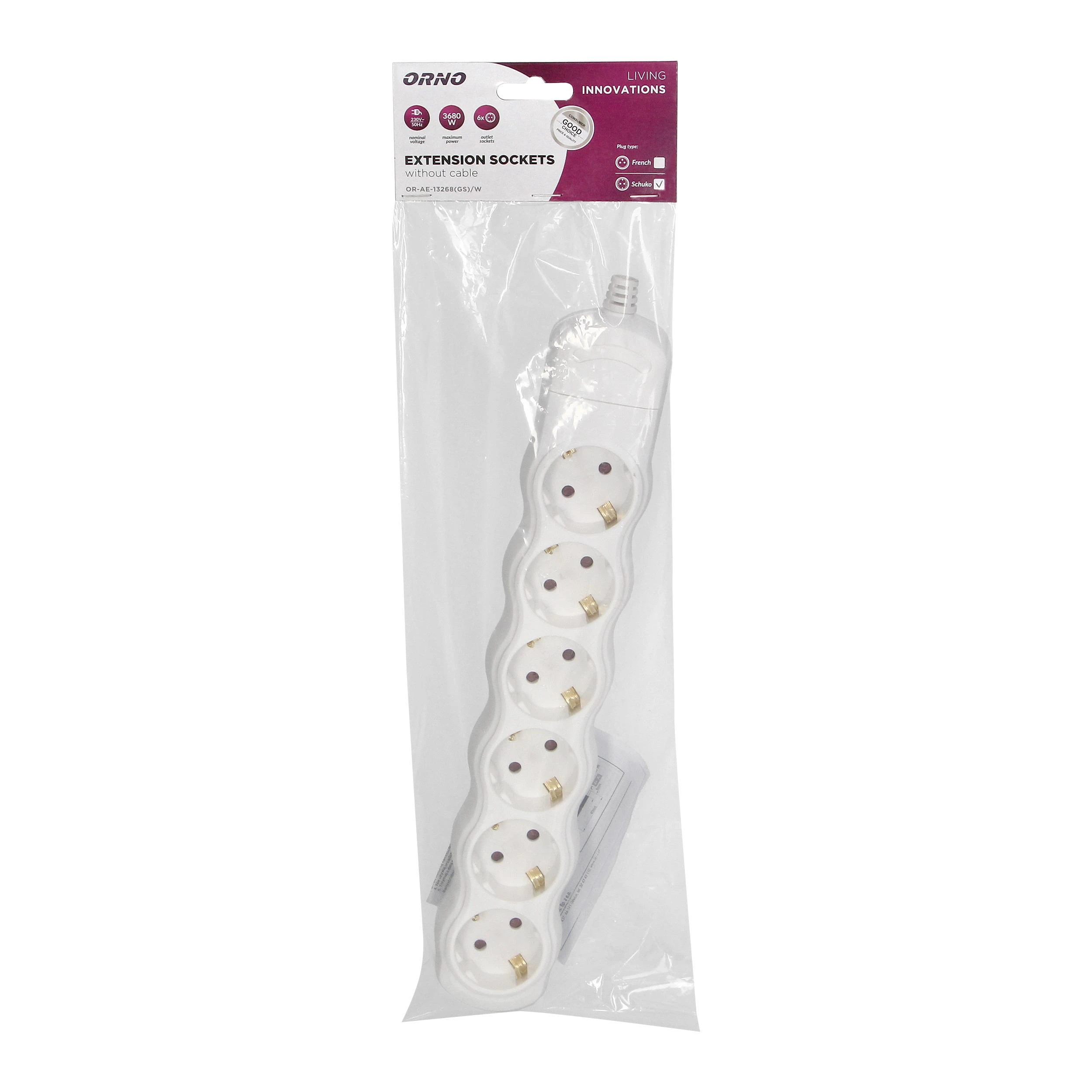 Orno Rozgałęźnik 6x2P+Z Schuko skirstytuvas, baltas