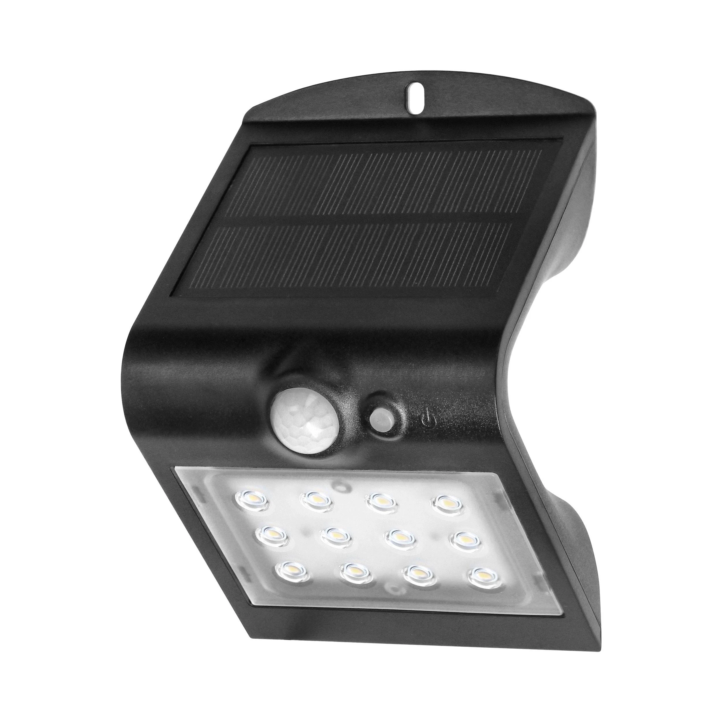 Sieninis šviestuvas Orno SILOE LED 1,5 W, saulės energija varomas šviestuvas su judesio jutikliu 120°, 190 lm, IP65, 4000 K, 1200 mAh, dvigubas šviesos šaltinis, juodas
