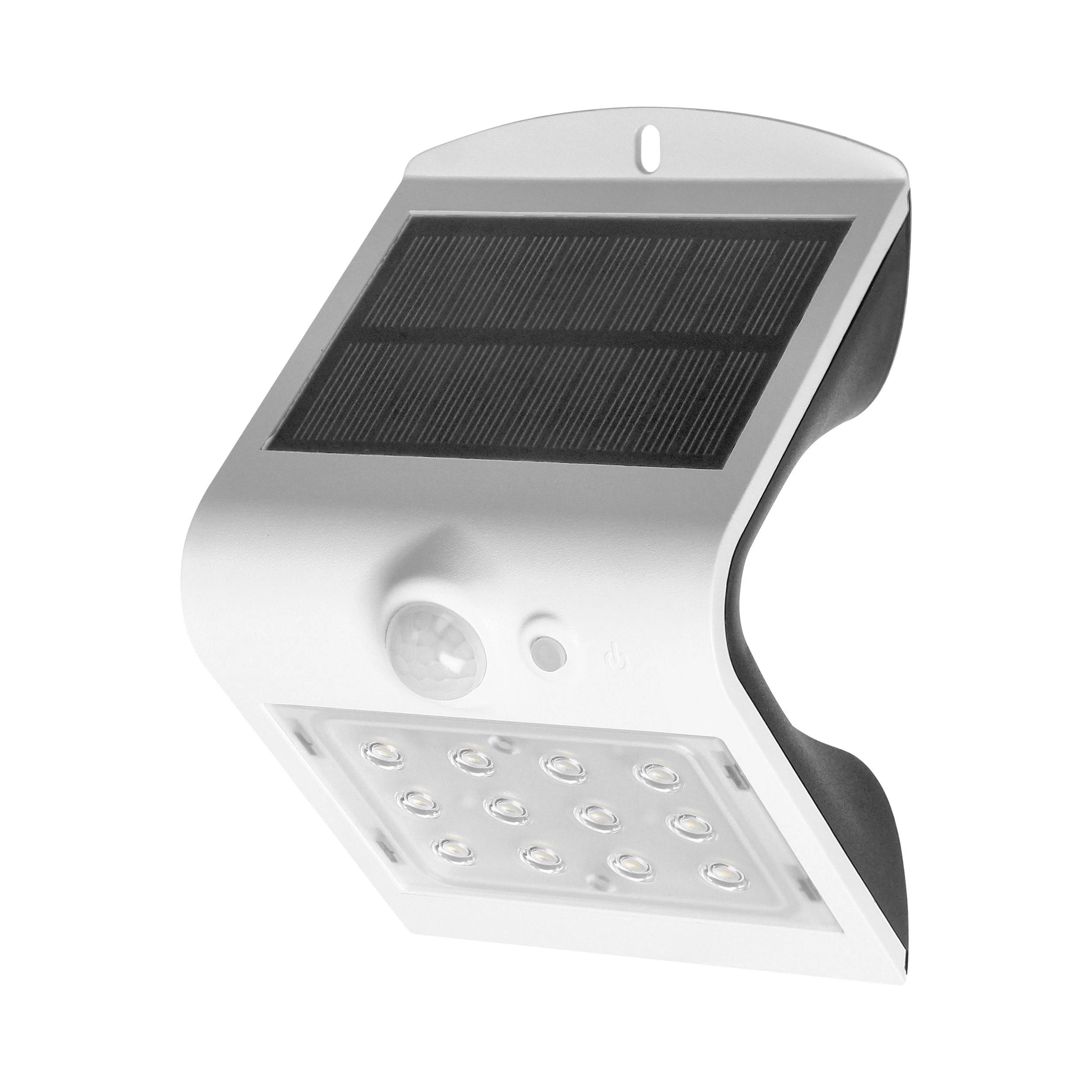 Sieninis šviestuvas Orno SILOE LED 1,5 W, saulės energija varomas šviestuvas su judesio jutikliu 120°, 190 lm, IP65, 4000 K, 1200 mAh, dvigubas šviesos šaltinis, baltas