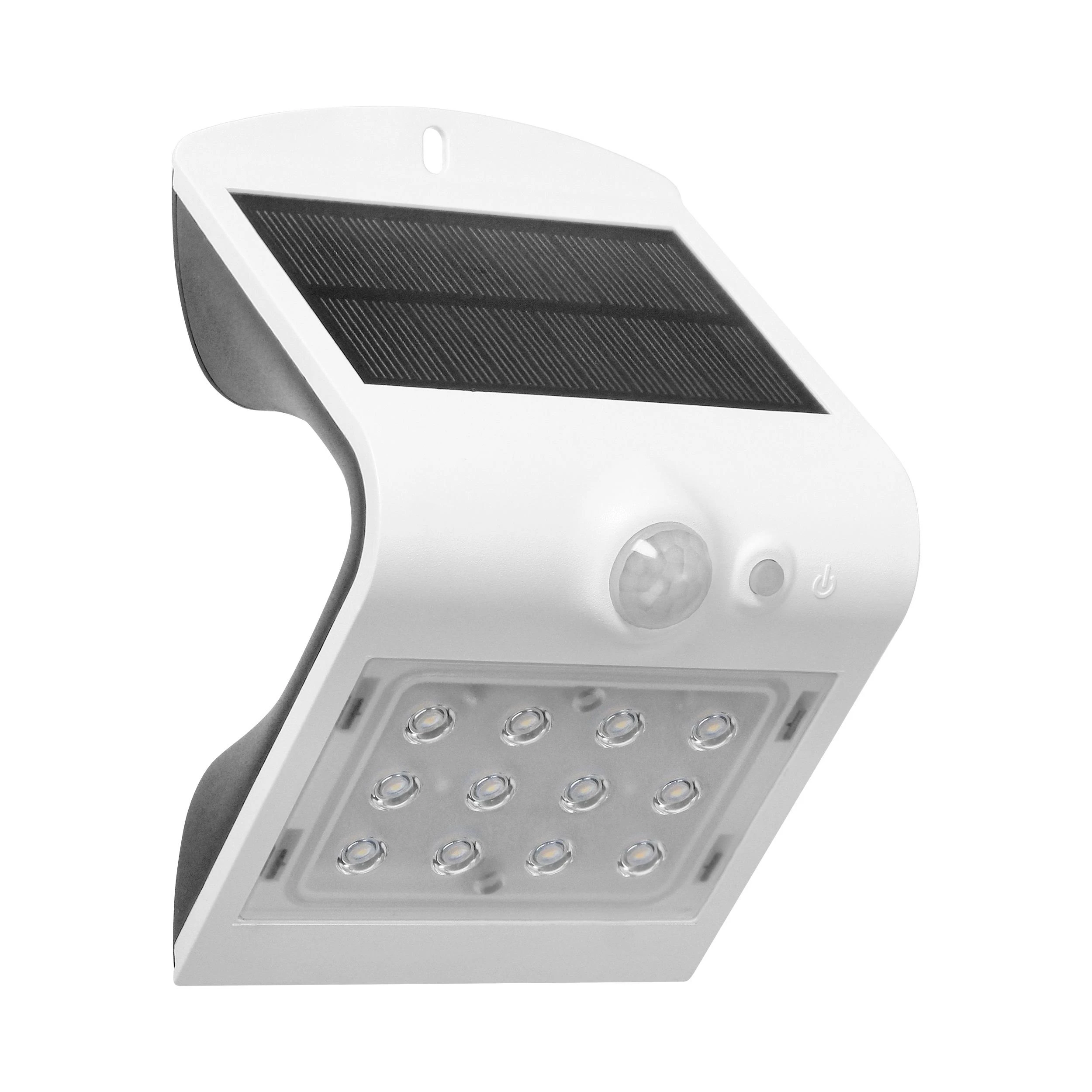 Sieninis šviestuvas Orno SILOE LED 1,5 W, saulės energija varomas šviestuvas su judesio jutikliu 120°, 190 lm, IP65, 4000 K, 1200 mAh, dvigubas šviesos šaltinis, baltas