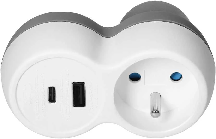 Orno Rozgałęźnik Skirstytuvas 2P+Z, USB-A+C, baltai pilkas