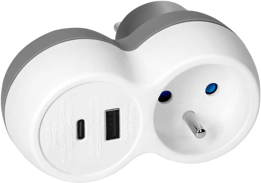 Orno Rozgałęźnik Skirstytuvas 2P+Z, USB-A+C, baltai pilkas