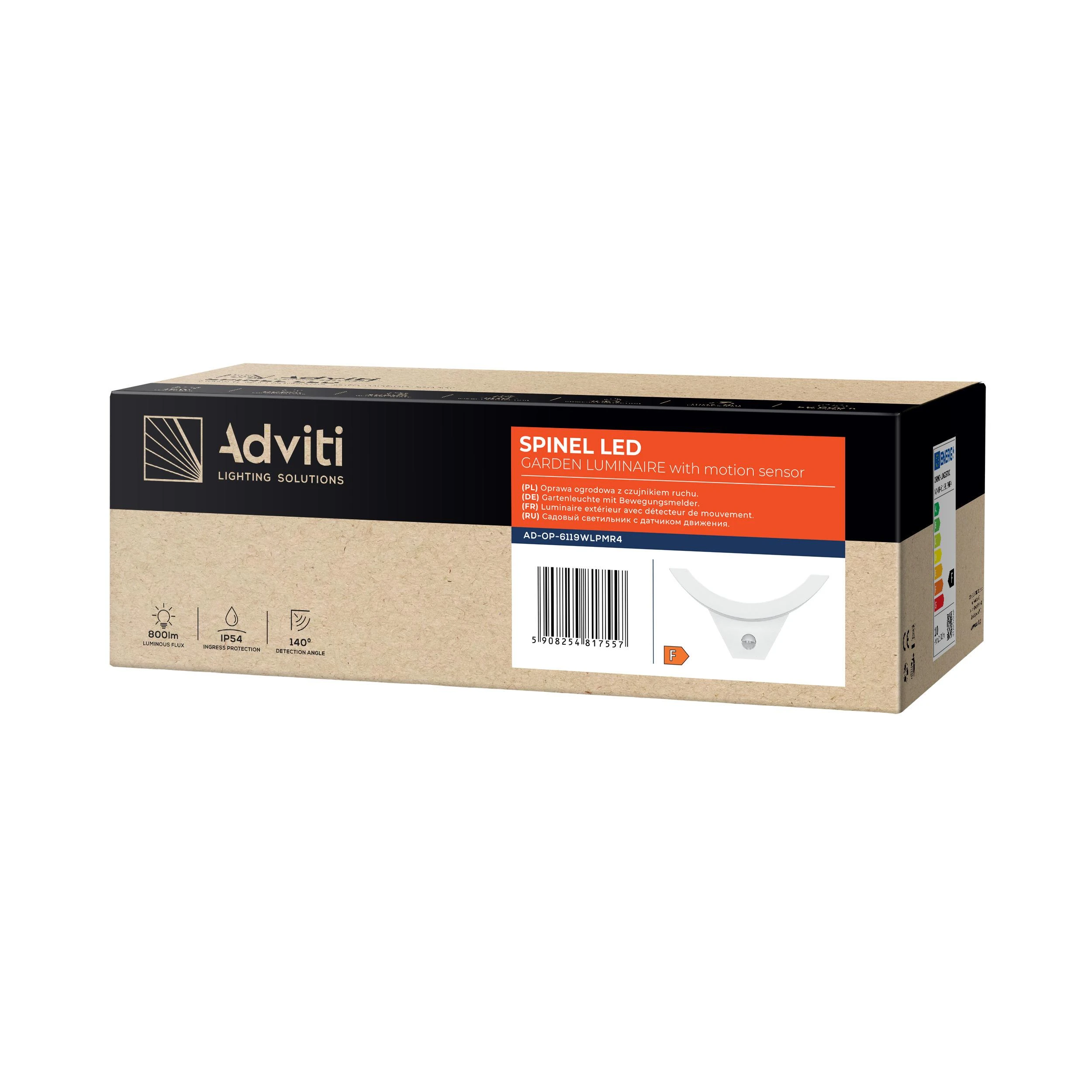 Sieninis šviestuvas Orno SPINEL LED 10W, sodo šviestuvas su 140° judesio jutikliu, 800lm, IP54, 4000K, IK10, baltas