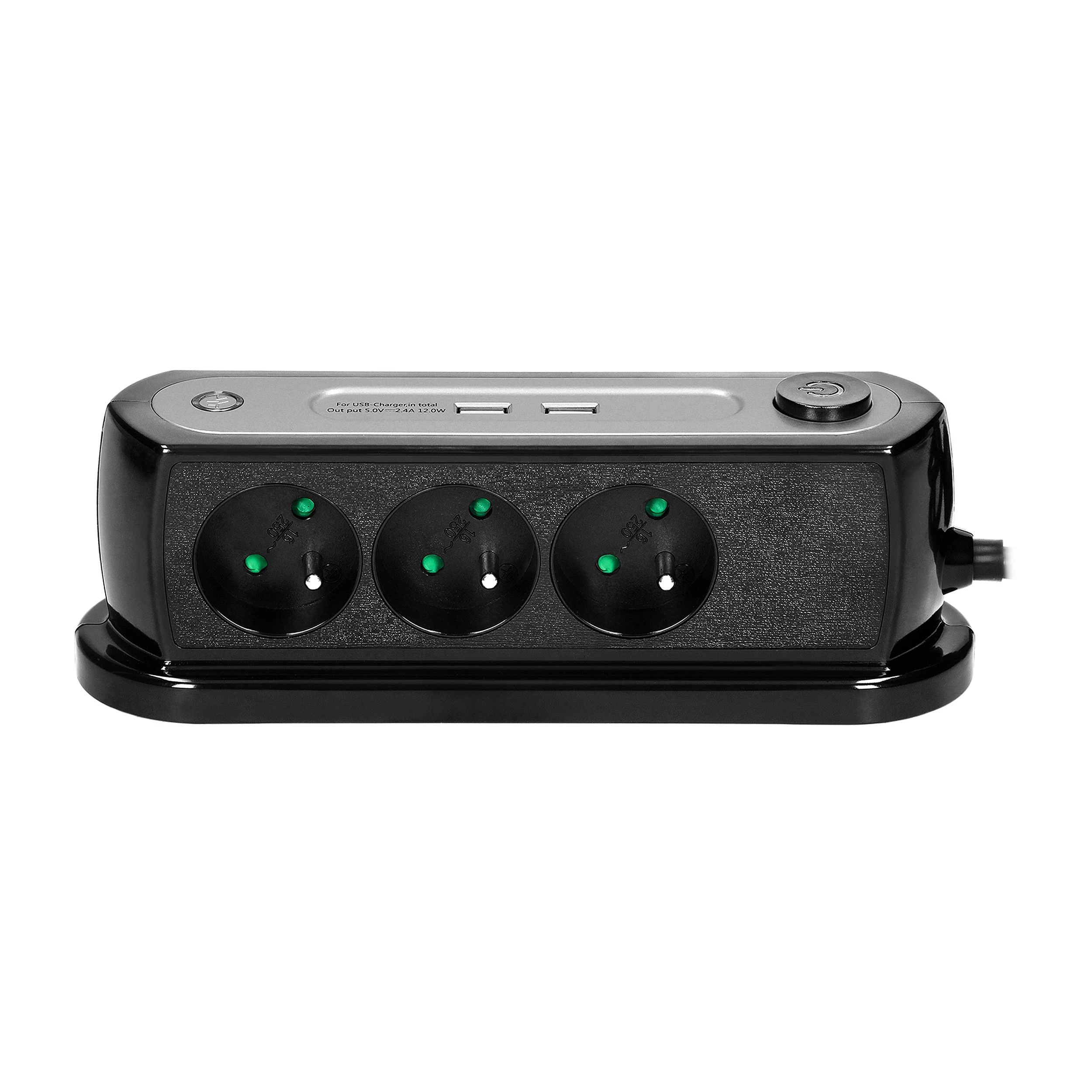 Orno Stalinis maitinimo elementas 3x2P+Z įkroviklis 2xUSB OR-AE-13190/B juodas, juoda