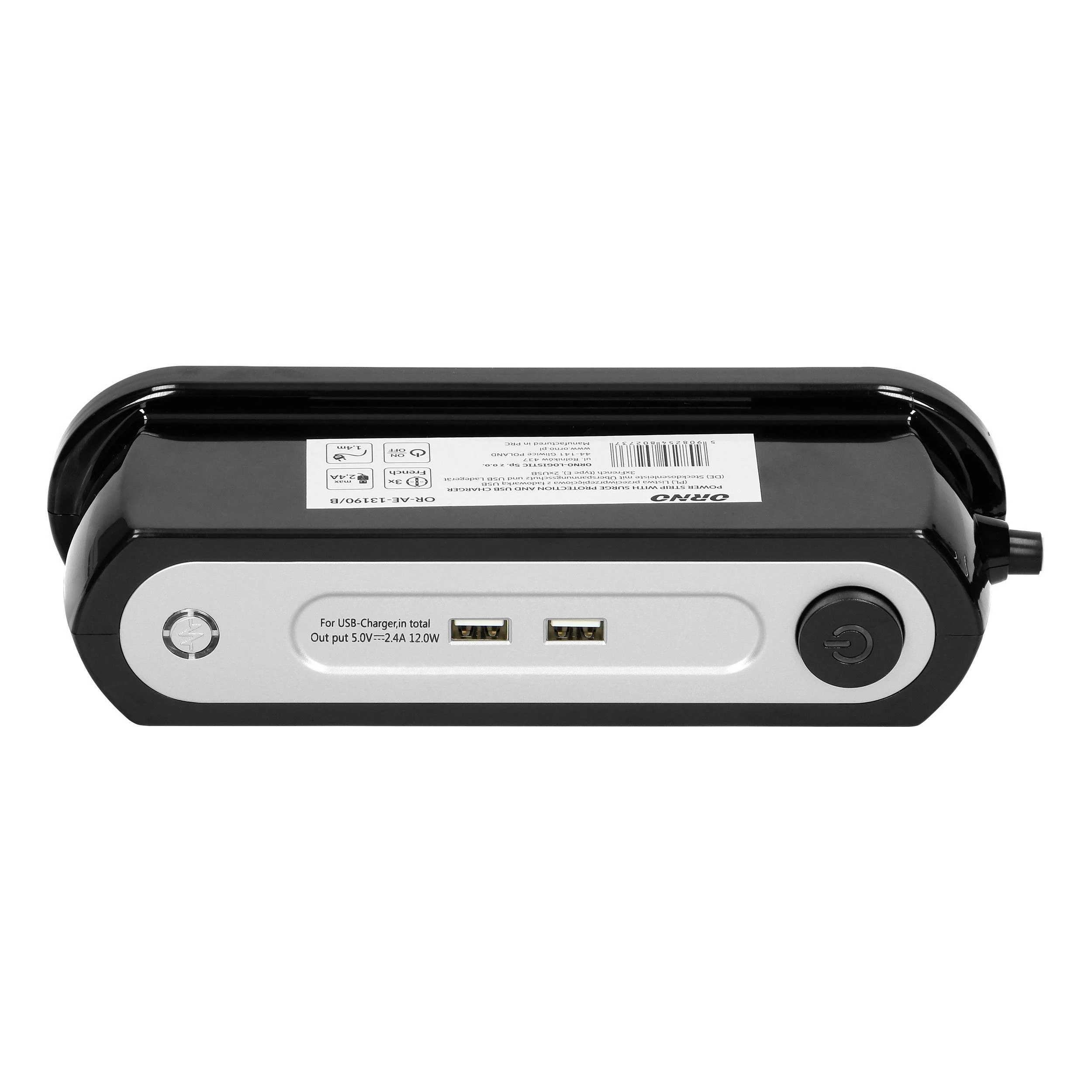 Orno Stalinis maitinimo elementas 3x2P+Z įkroviklis 2xUSB OR-AE-13190/B juodas, juoda