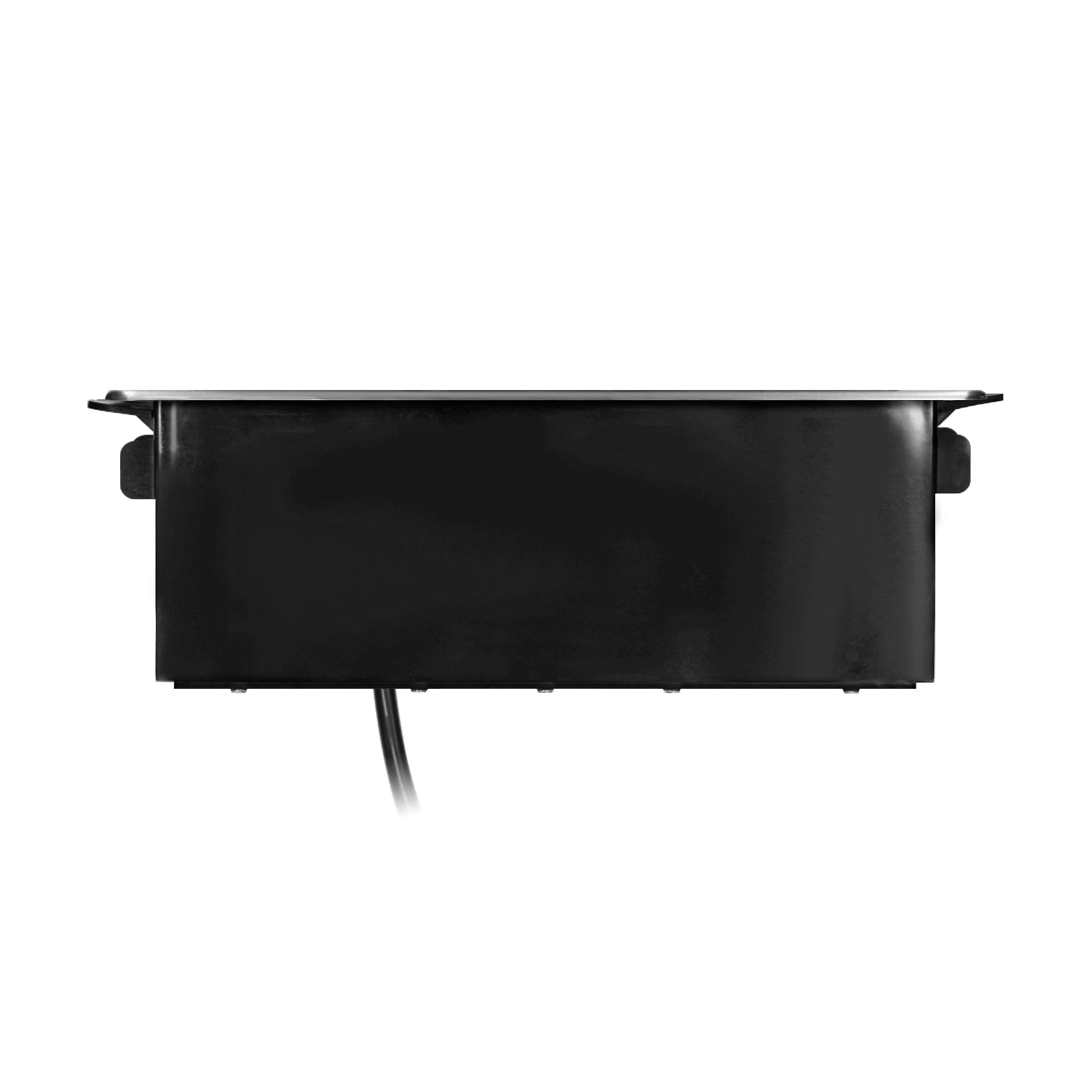 Orno Lizdas Baldinis lizdas, išsikišantis iš stalviršio, su plokščiu frezuotu kraštu, USB įkrovikliu ir 2 m laidu, 3 E tipo lizdai, 2 x USB (2,4 A), 3x1,5 mm², juodos ir sidabrinės spalvos, INOX