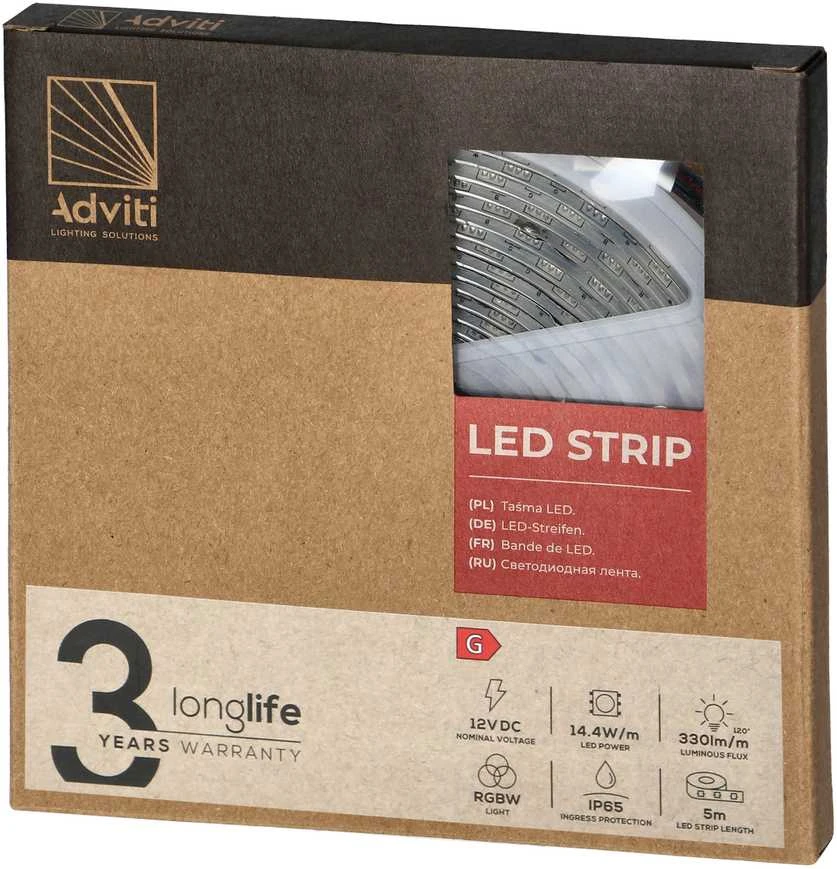Orno Taśma LED 12V, Samsung lustų rinkinys 5050, 60L/m, 330lm/m, 14,4W/m, IP65, RGBW, 5m