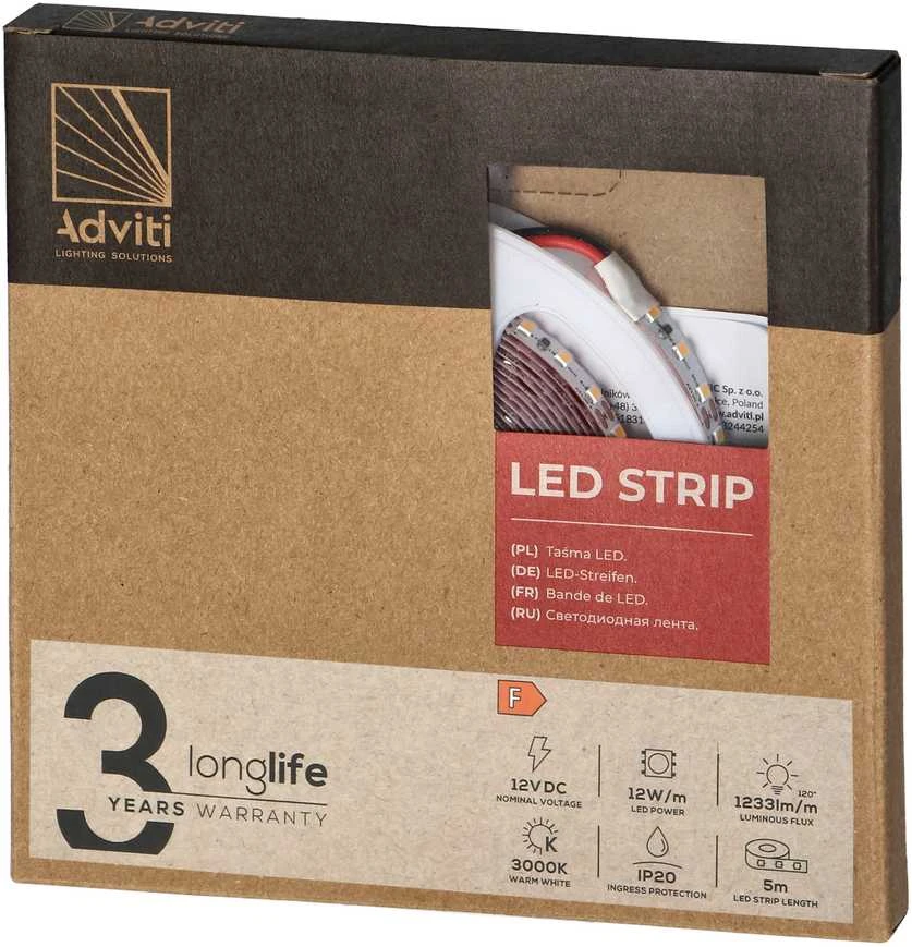 Orno Taśma LED 12V, Samsung lustų rinkinys 2835, 120L/m, 1260lm/m, 12W/m, IP20, 3000K, 5m