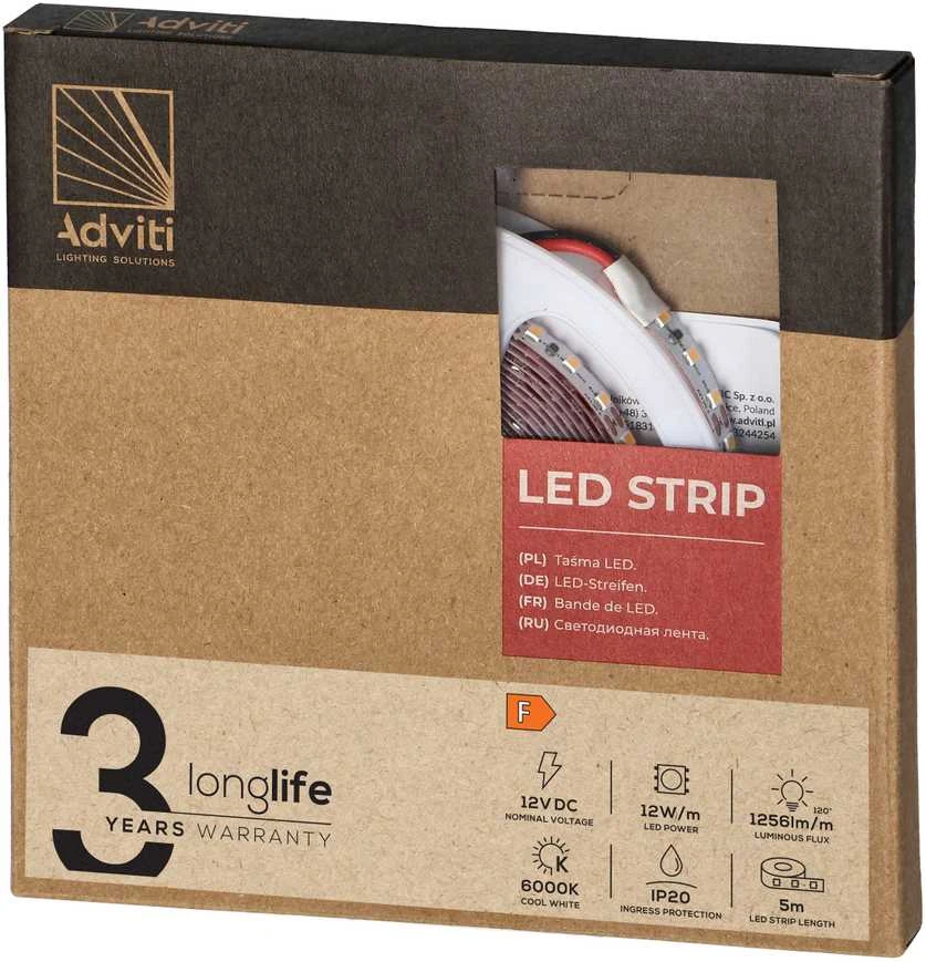 Orno Taśma LED 12V, Samsung lustų rinkinys 2835, 120L/m, 1260lm/m, 12W/m, IP20, 6000K, 5m