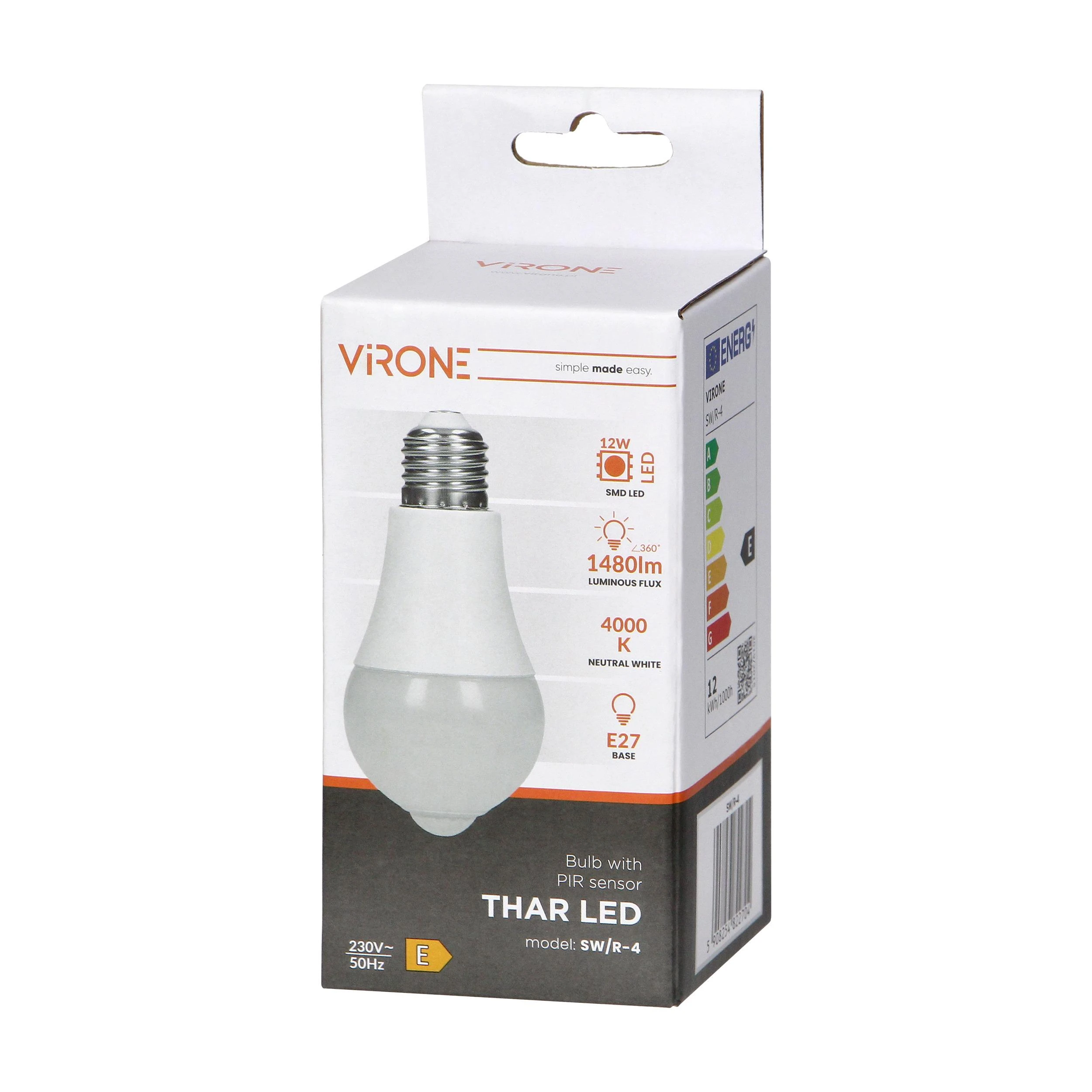 Orno THAR LED 12W lemputė su PIR judesio jutikliu 1150lm, 4000K