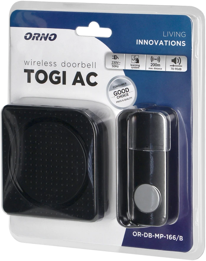 Orno TOGI AC tinklo belaidis durų skambutis, juodas
