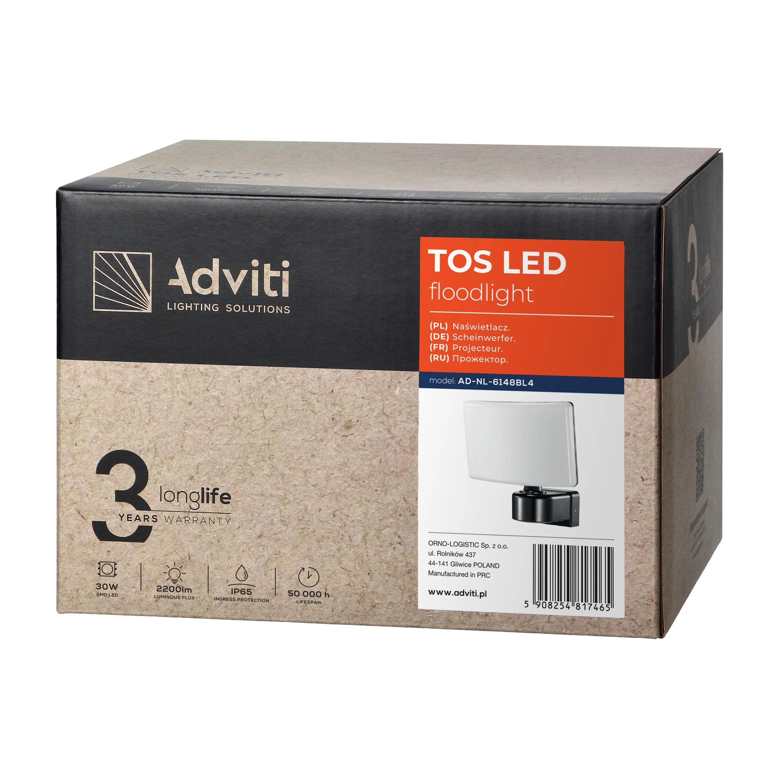 Orno TOS LED 30W LED sodo prožektorius, 2200lm, IP65, 4000K, PC, juodas