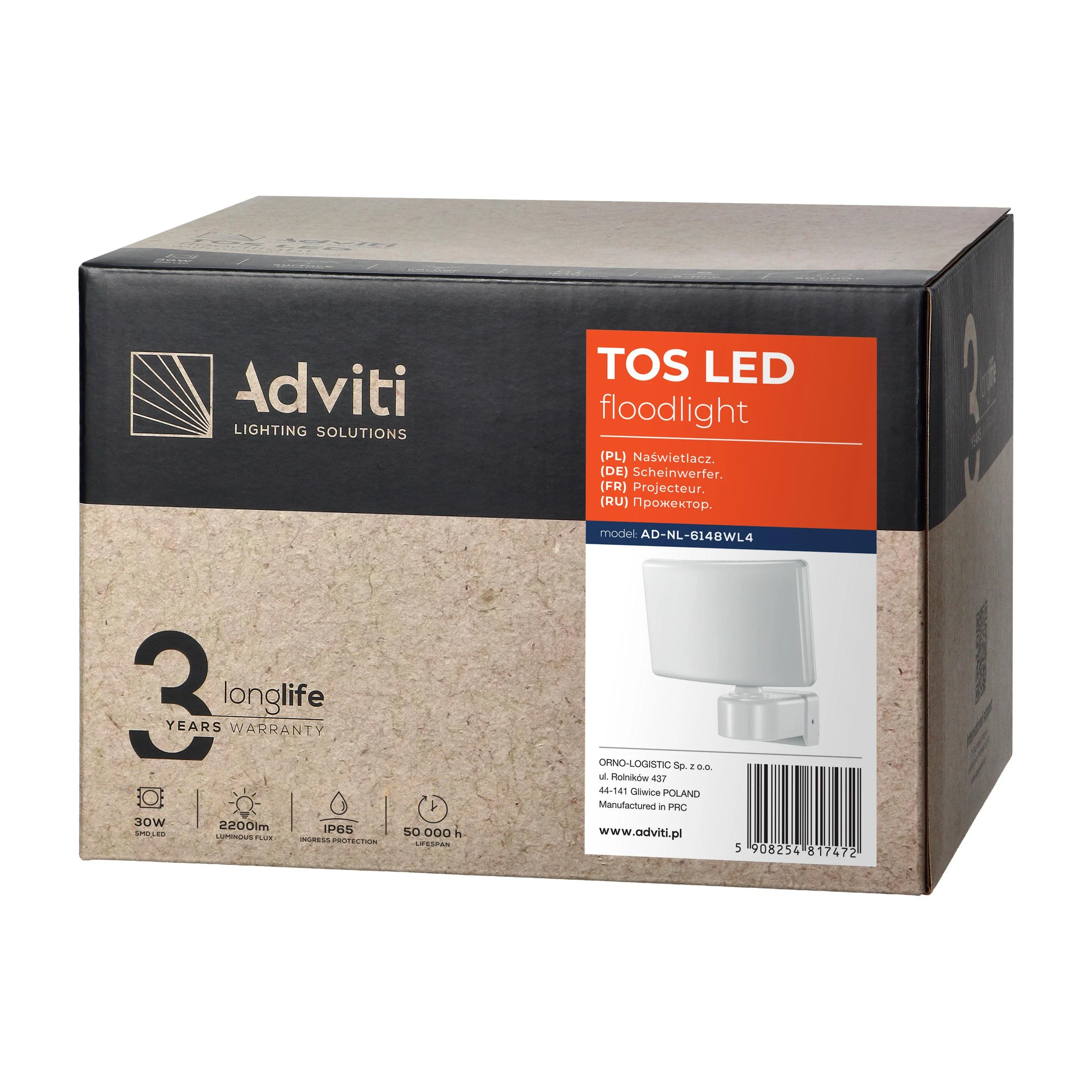 Orno TOS LED 30W LED sodo prožektorius, 2200lm, IP65, 4000K, PC, baltas