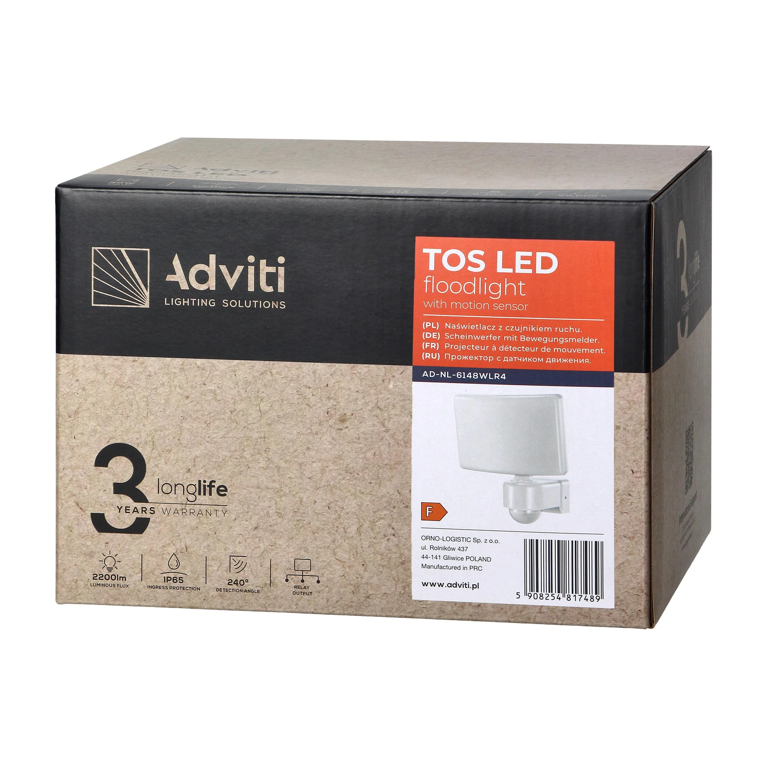 Orno TOS LED 30W sodo prožektorius su PIR, 2200lm, IP65, 4000K, PC, baltas