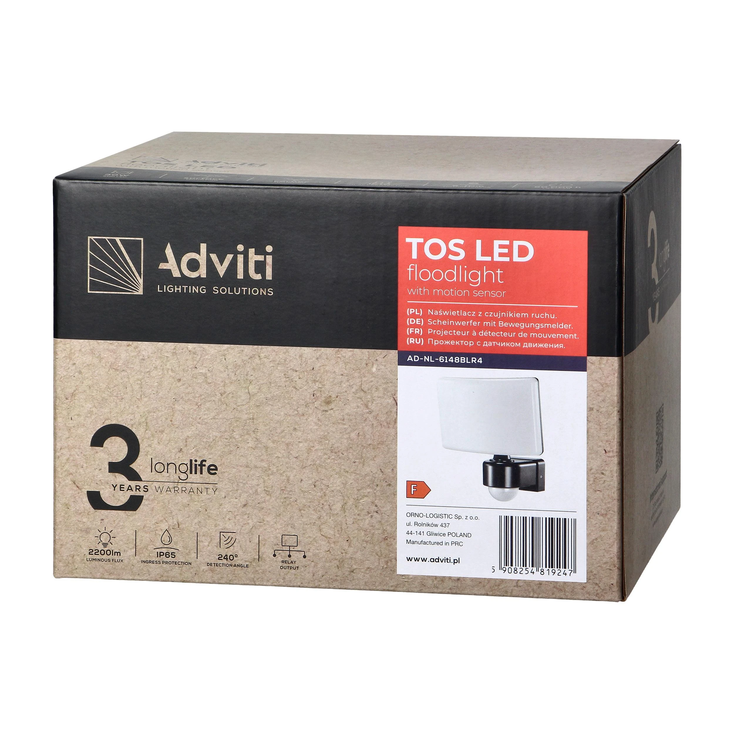 Orno TOS LED 30W sodo prožektorius su PIR, 2200lm, IP65, 4000K, PC, juodas