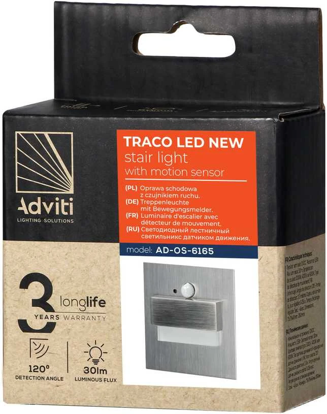 Orno TRACO LED 1,5W, įleidžiamas laiptų šviestuvas, 12VDC, 30lm, 4000K, satininis, judesio ir prieblandos jutiklis