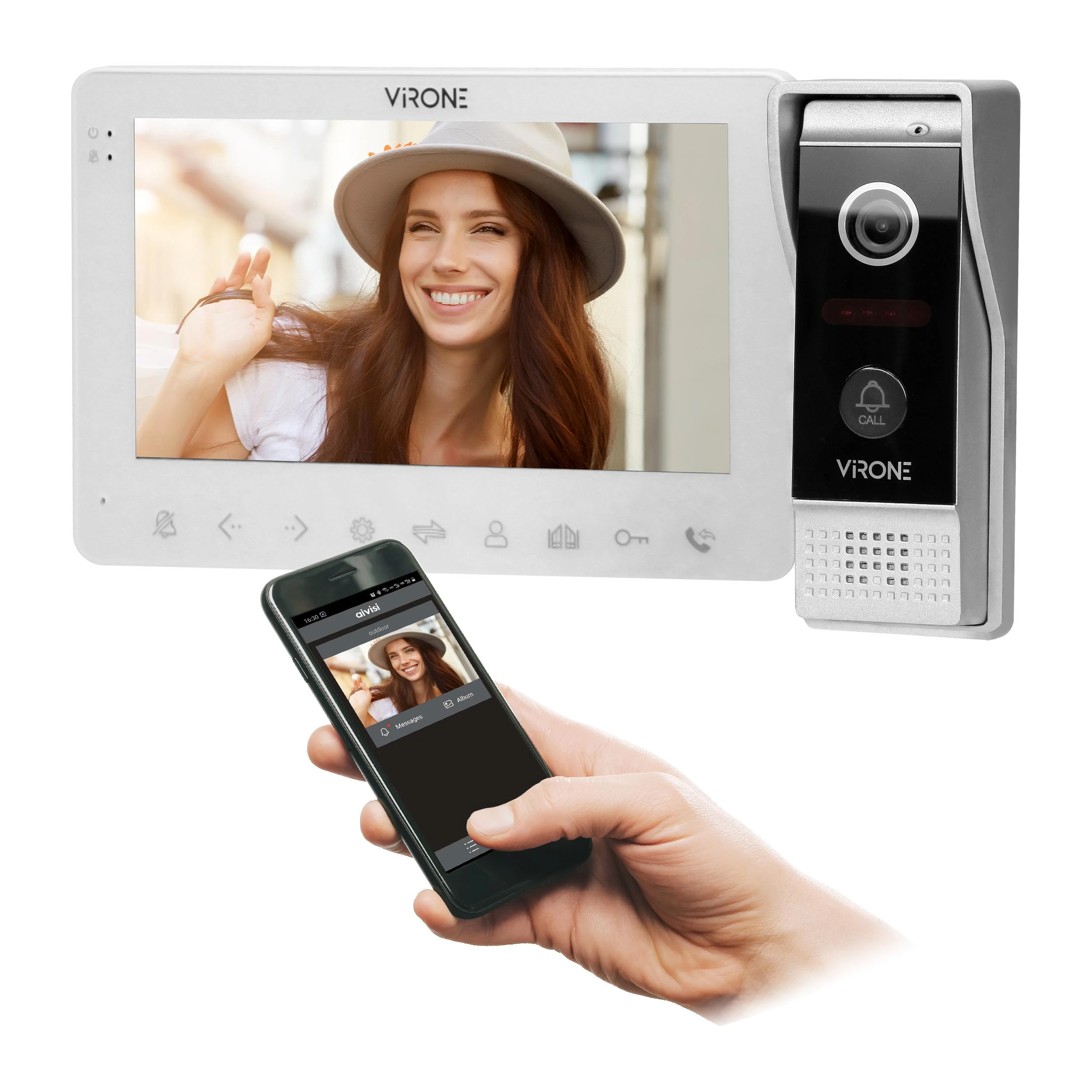 Orno Rinkinys Vaizdo domofono komplektas, be ragelio, spalvotas, LCD 7", OSD meniu, WI-FI + programėlė telefonui, vartų valdymas, baltas, VIFAR
