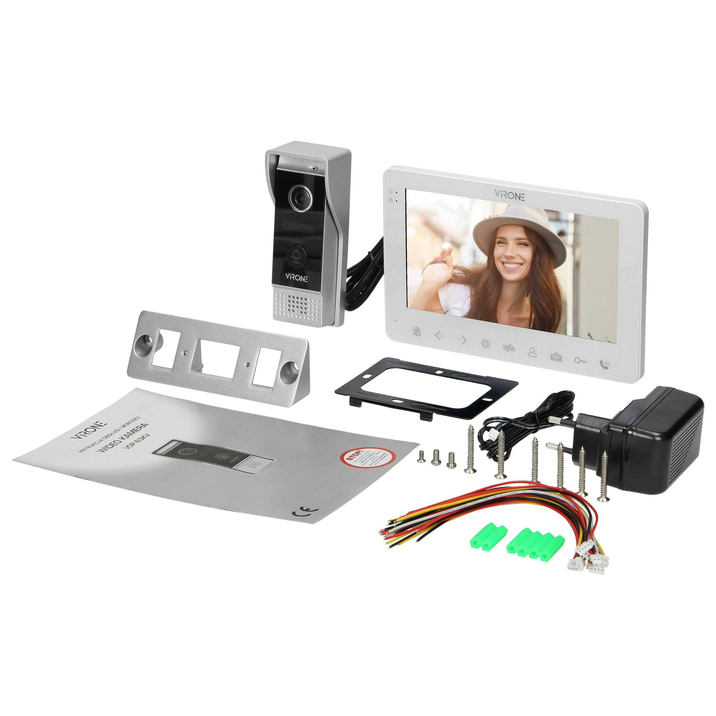 Orno Rinkinys Vaizdo domofono komplektas, be ragelio, spalvotas, LCD 7", OSD meniu, WI-FI + programėlė telefonui, vartų valdymas, baltas, VIFAR
