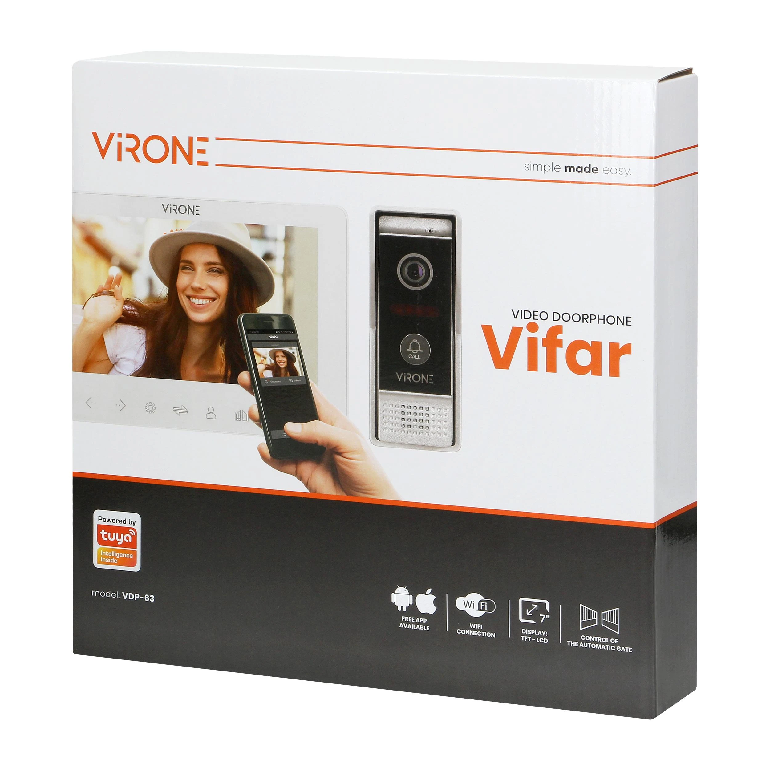 Orno Rinkinys Vaizdo domofono komplektas, be ragelio, spalvotas, LCD 7", OSD meniu, WI-FI + programėlė telefonui, vartų valdymas, baltas, VIFAR