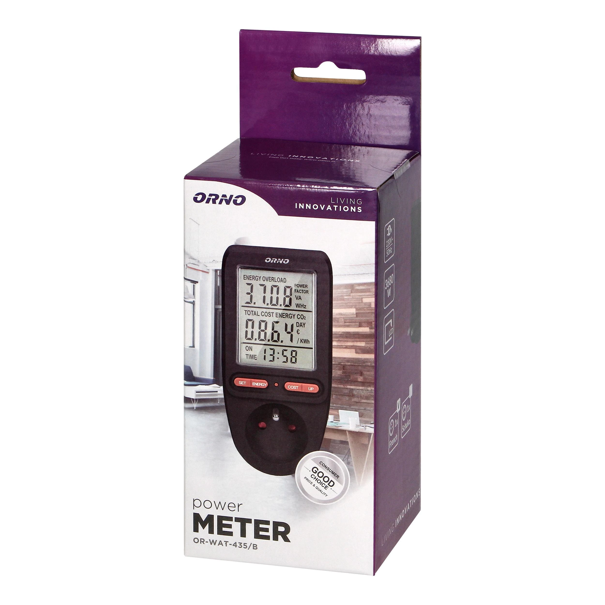 Orno Energy skaičiuotuvas with LCD display color juodas (OR-WAT-435/B)