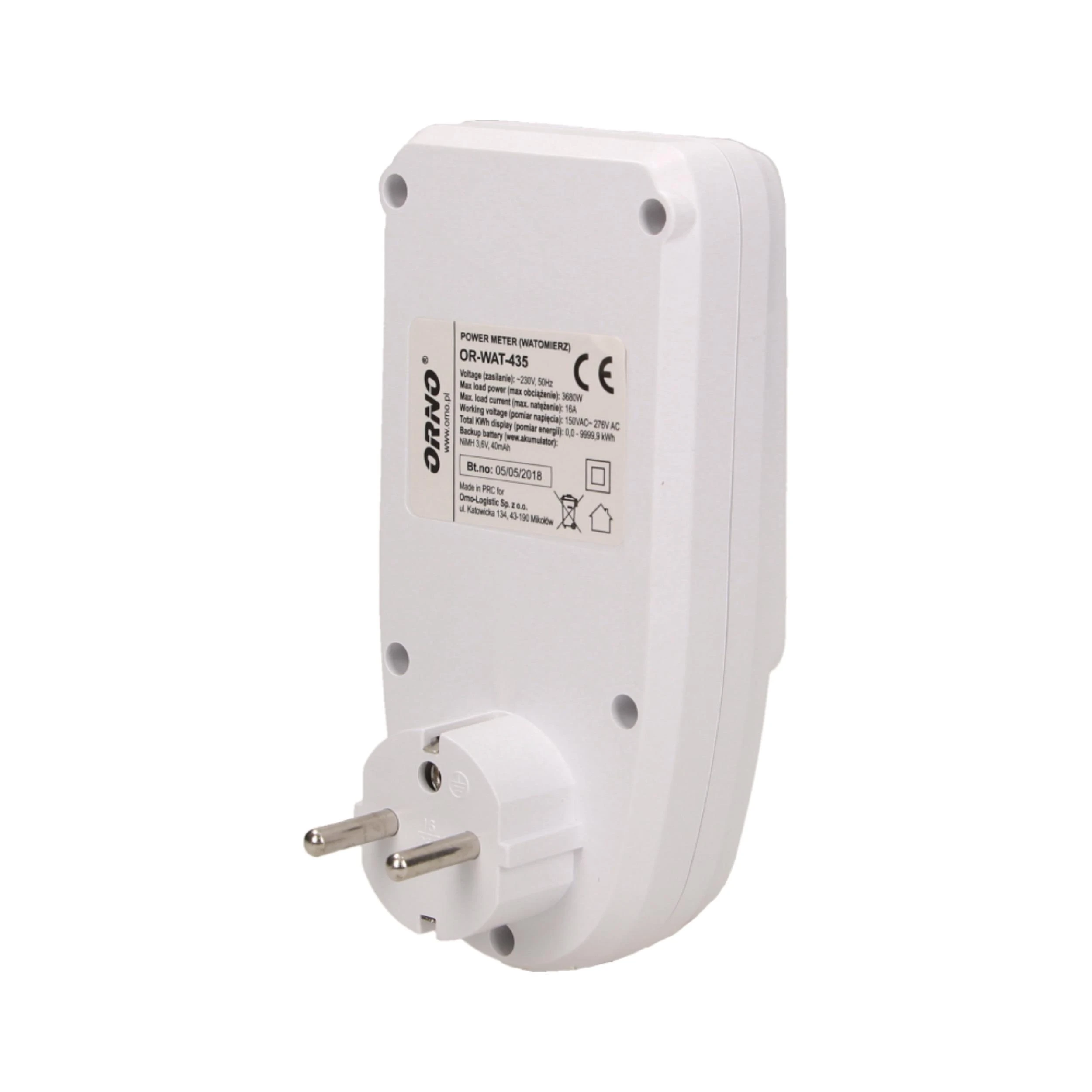 ORNO vatmetras su energijos skaičiuokle 230 V lizdui su LCD ekranu