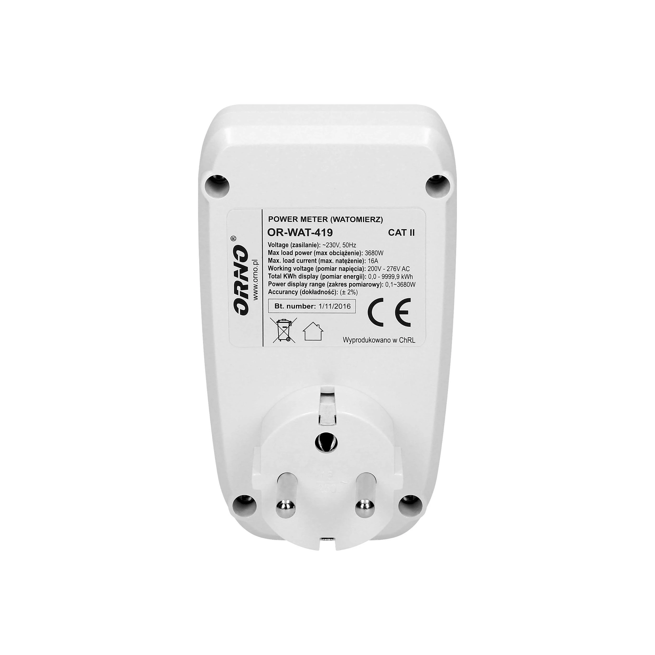 VATMETRAS, ENERGIJOS SU LCD EKRANU SKAIČIUOKLĖ OR-WAT-419 ORNO