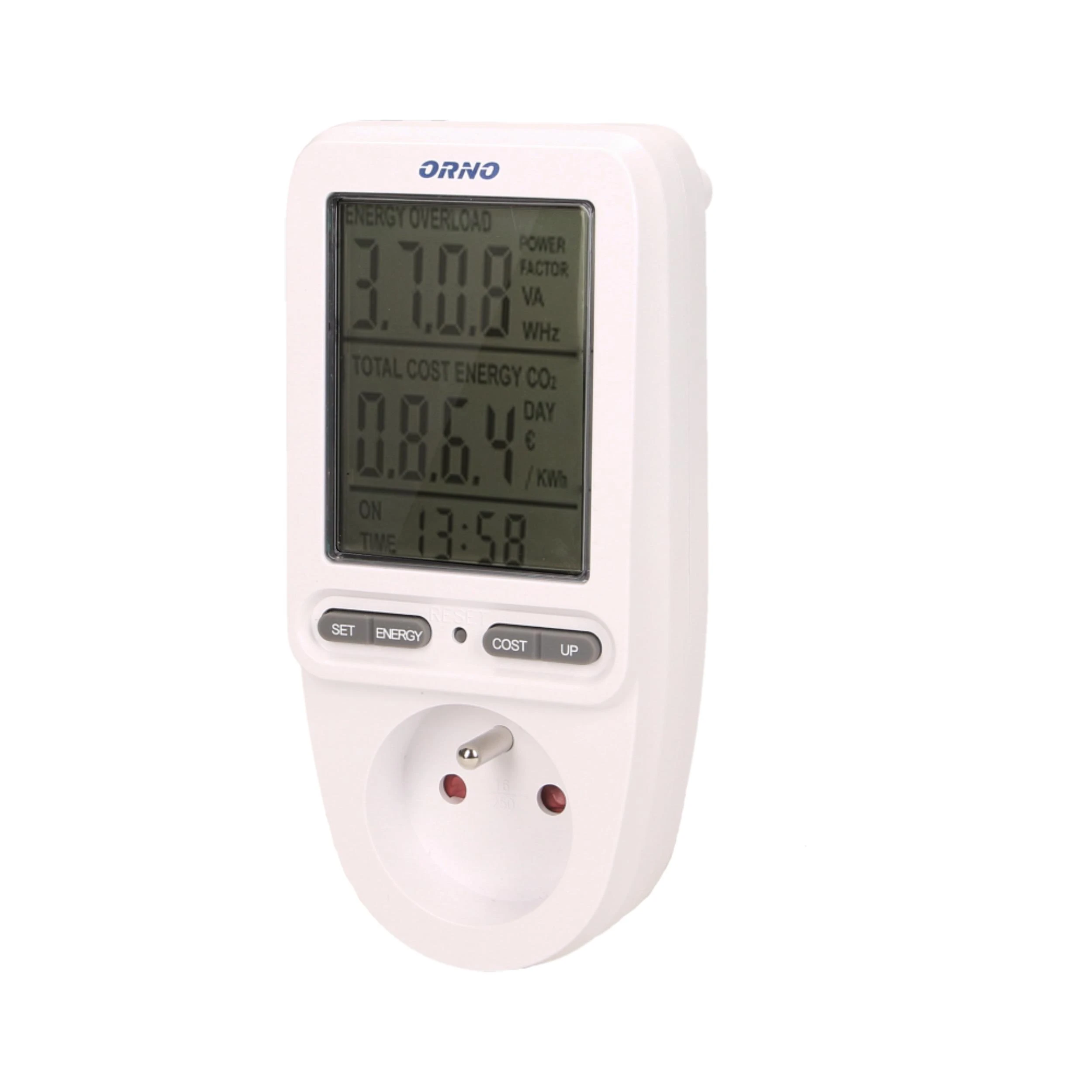 ORNO vatmetras su energijos skaičiuokle 230 V lizdui su LCD ekranu