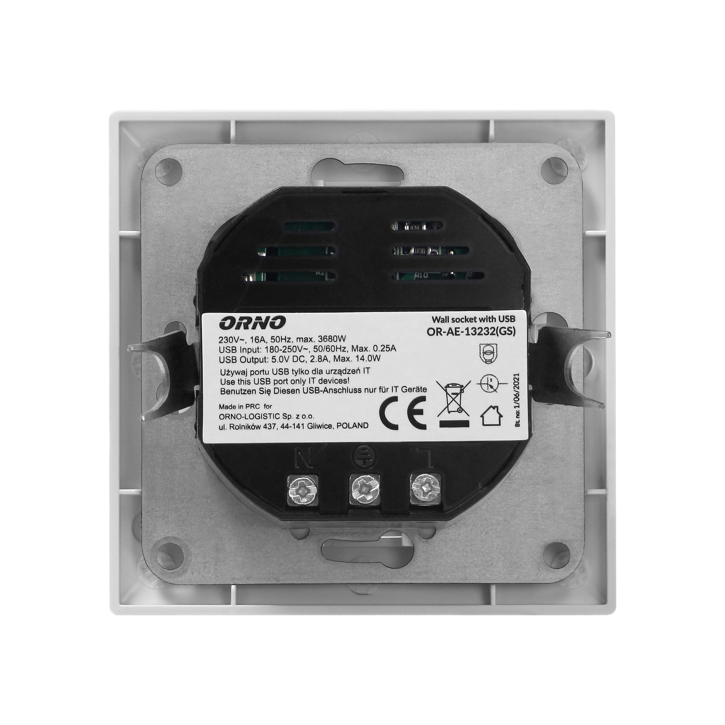 Orno Viengubas elektros lizdas 2P+Z (Schuko) su USB-A ir USB-C jungtimis