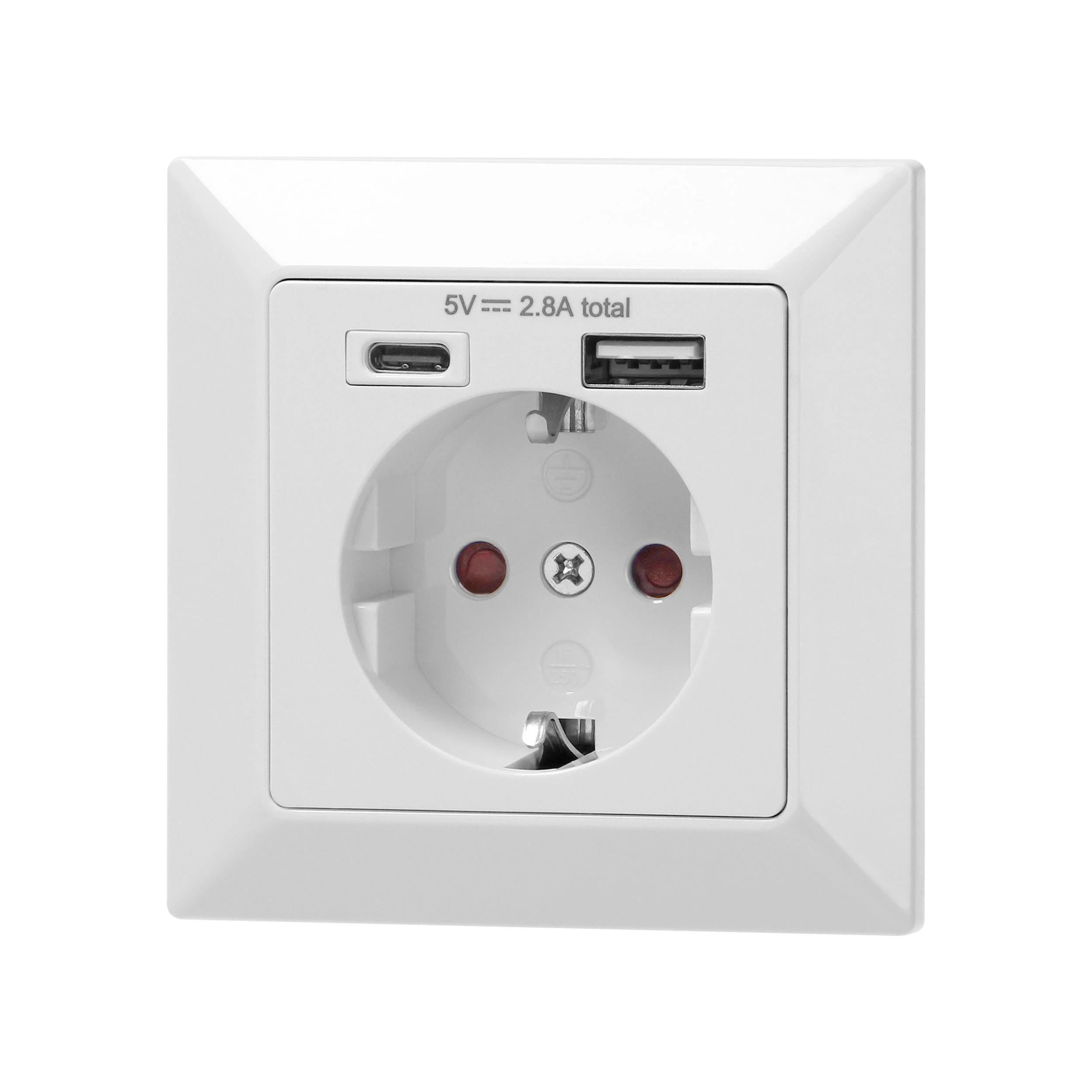 Orno Viengubas elektros lizdas 2P+Z (Schuko) su USB-A ir USB-C jungtimis