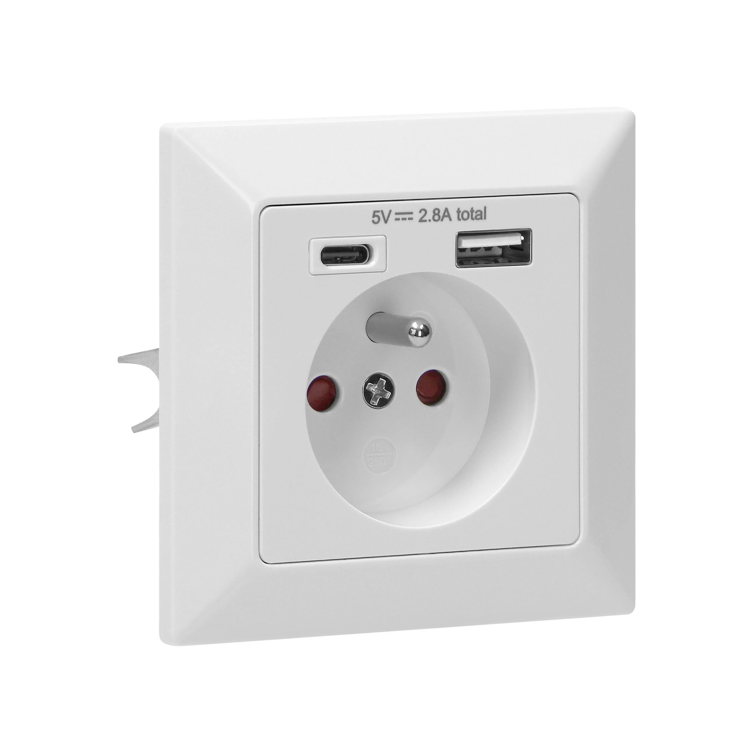 Orno Viengubas elektros lizdas 2P+Z su USB-A ir USB-C išvestimis