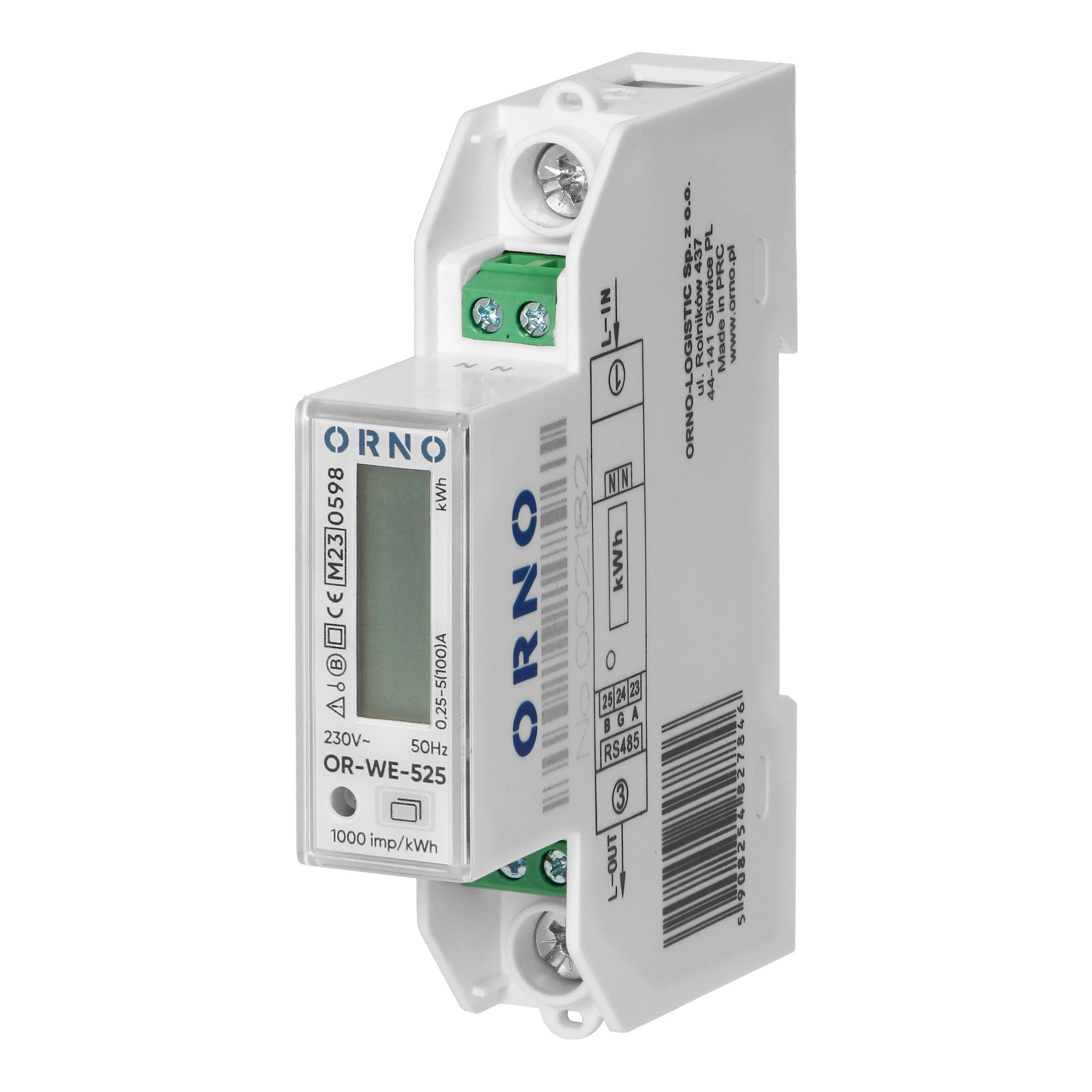 Orno 1 Fazowy 1 fazės elektros skaitiklis, 100A, RS-485 prievadas, MID, 1 modulis, DIN TH-35mm, PV