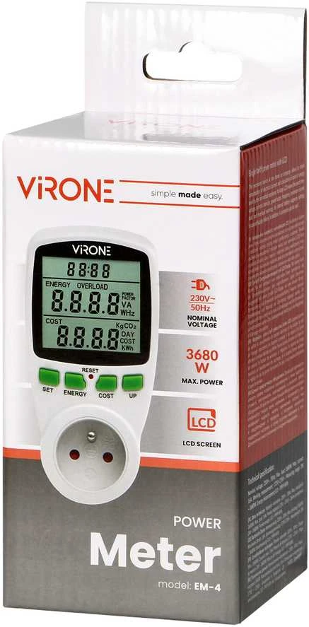 Virone Orno Vieno tarifo vatmetras, energijos skaičiuoklė su LCD ekranu, vieno tarifo, įmontuota baterija