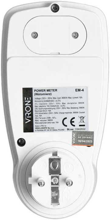 Virone Orno Vieno tarifo vatmetras, energijos skaičiuoklė su LCD ekranu, vieno tarifo, įmontuota baterija