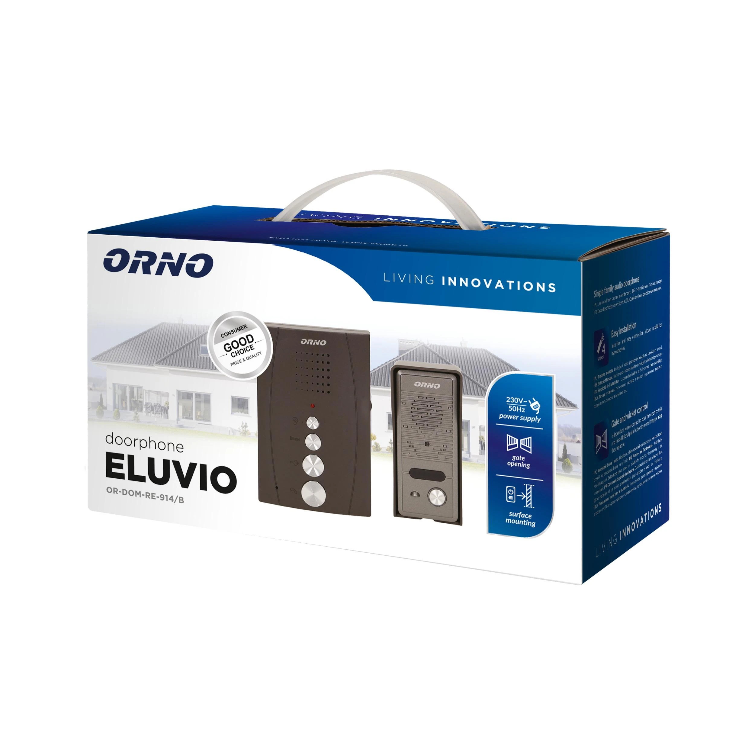 Orno Rinkinys Vienos šeimos domofono komplektas, be ragelio, juodas ELUVIO