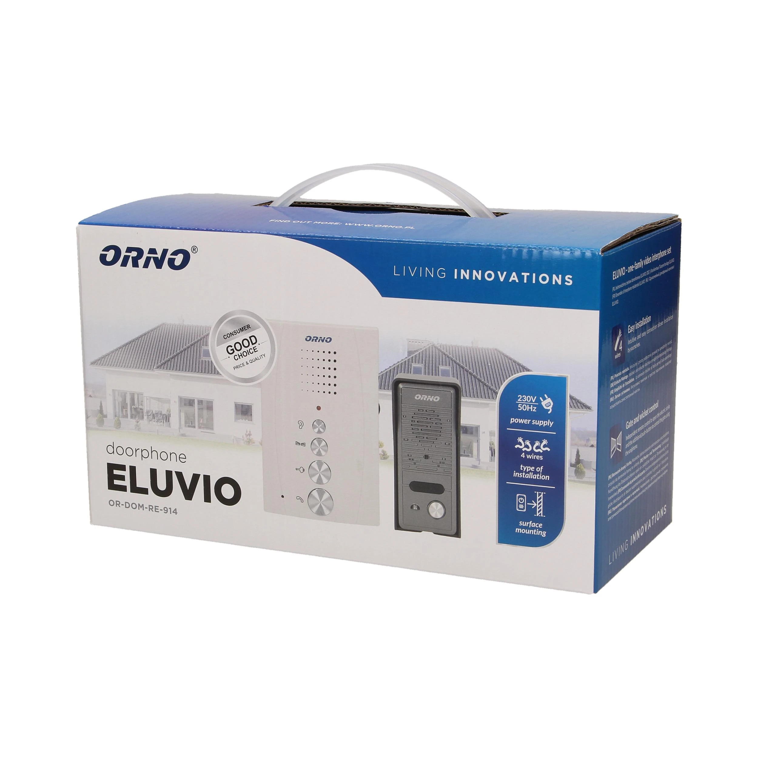 Orno Rinkinys Vienos šeimos domofono komplektas, be ragelio, baltas, ELUVIO