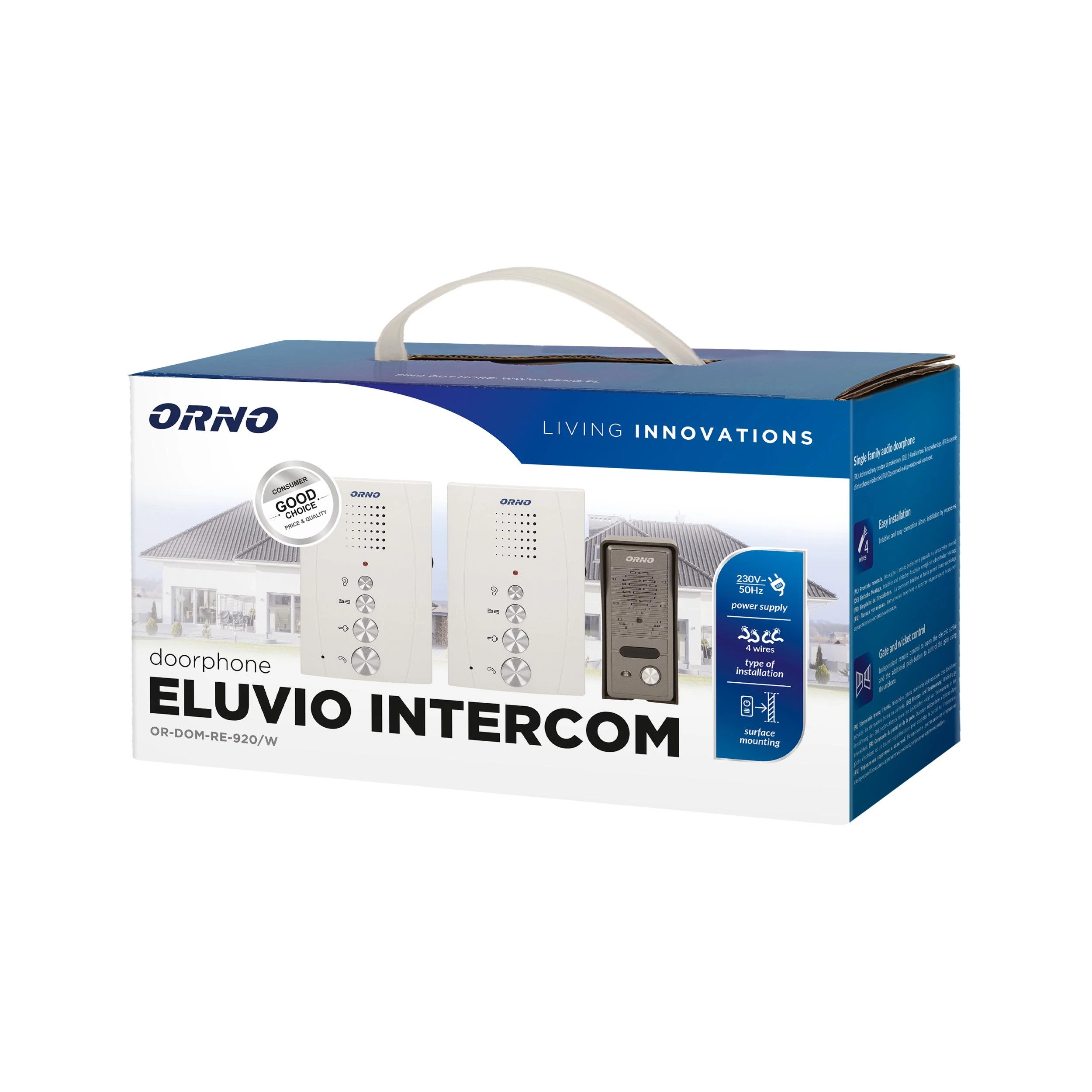 Orno Rinkinys Vienos šeimos domofono komplektas su domofonu, be ragelio, baltas, ELUVIO INTERCOM