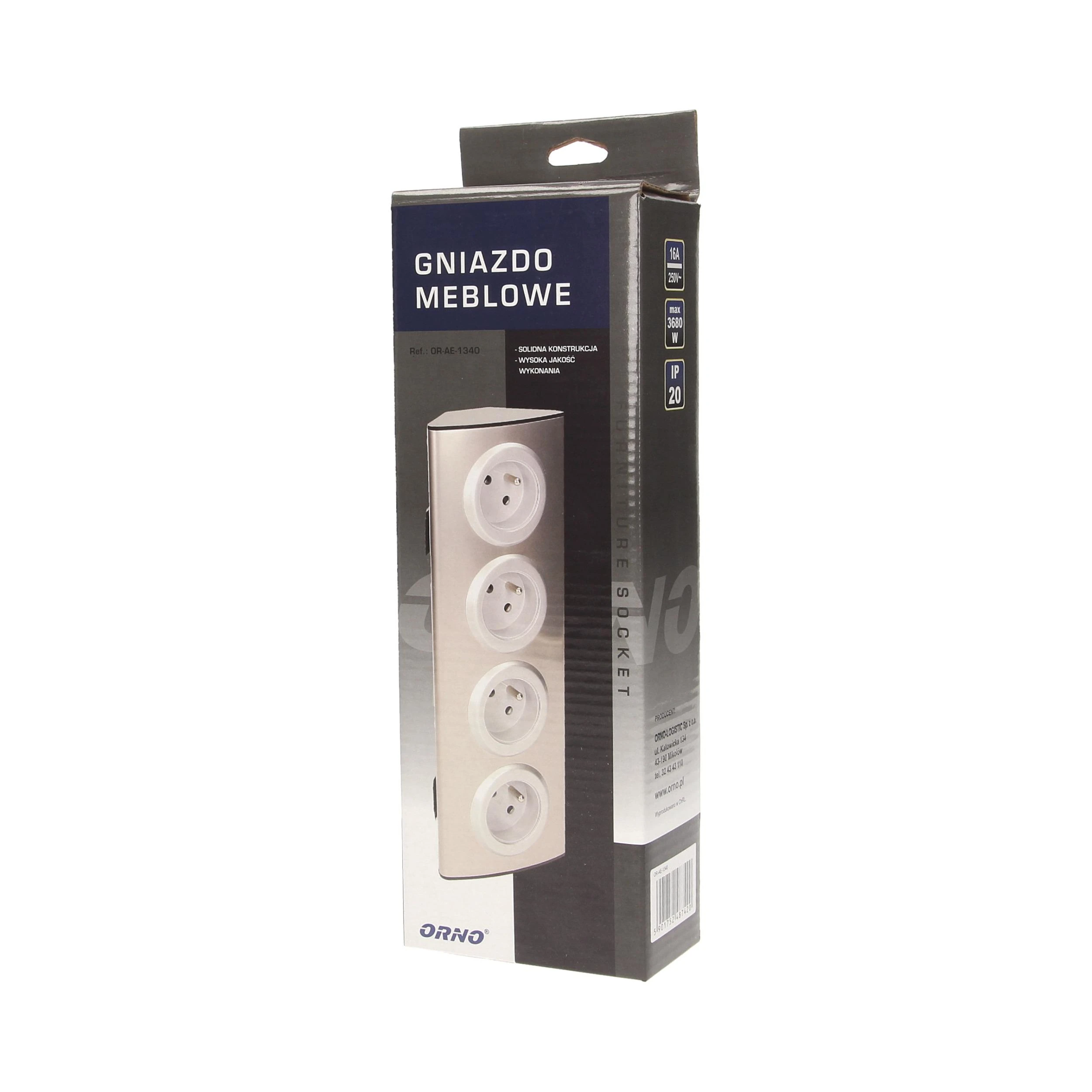 Orno Lizdas Virtuvės baldų lizdas 4x2P+Z, tvirtinimas Velcro lipdukais, INOX