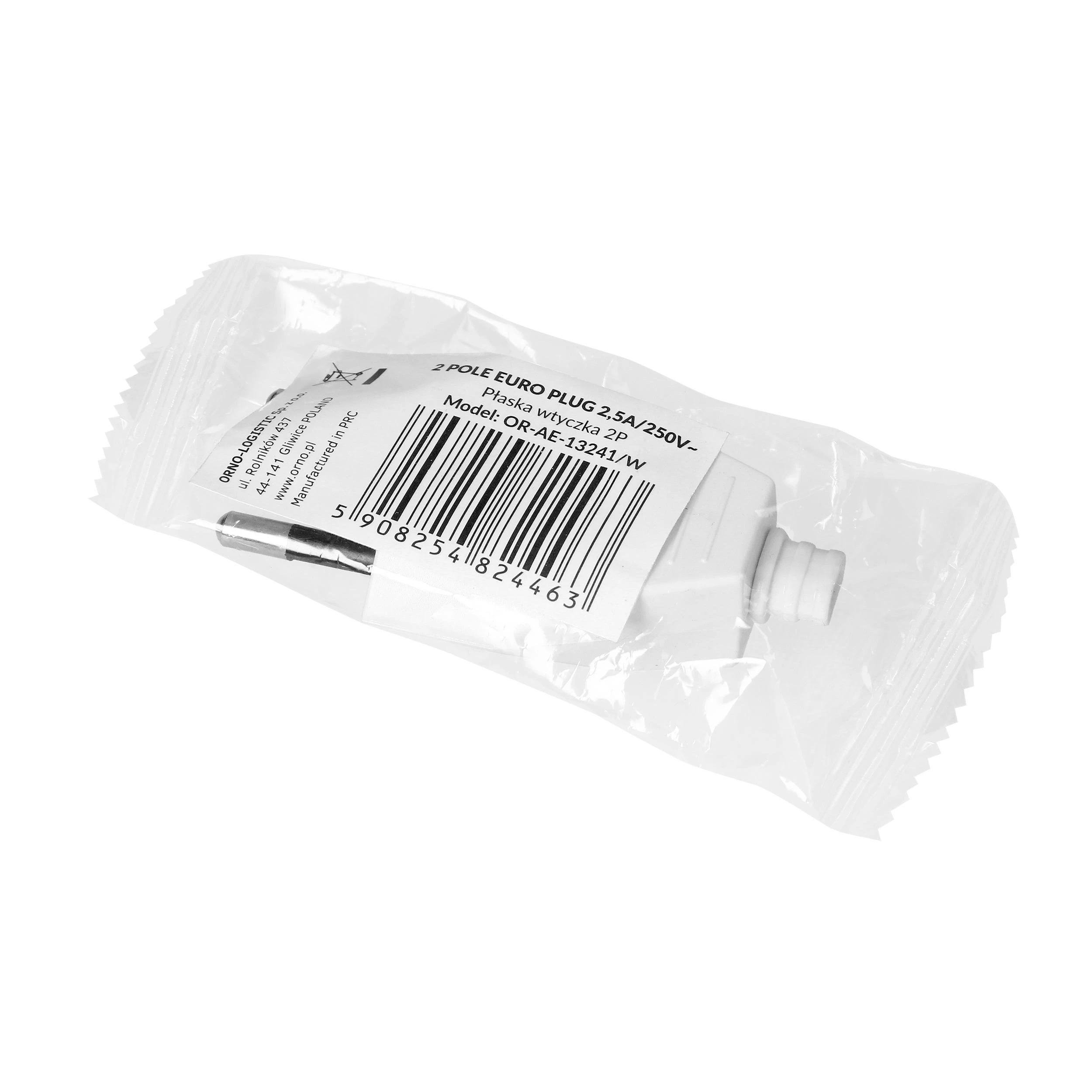 Orno Wtyczka Plokščias kištukas be įžeminimo, 2,5 A, 250 V, baltas polikarbonatas, 1 vnt.