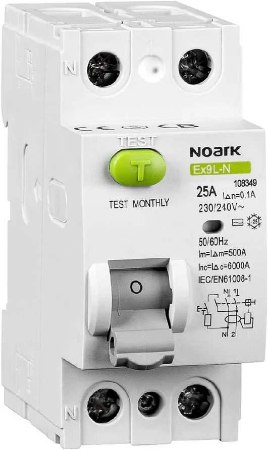 Orno Noark Noark Ex9L-N 108349 2P 25A 30mA 50Hz IP20 230V rutulinis diferencialinis grandinės pertraukiklis