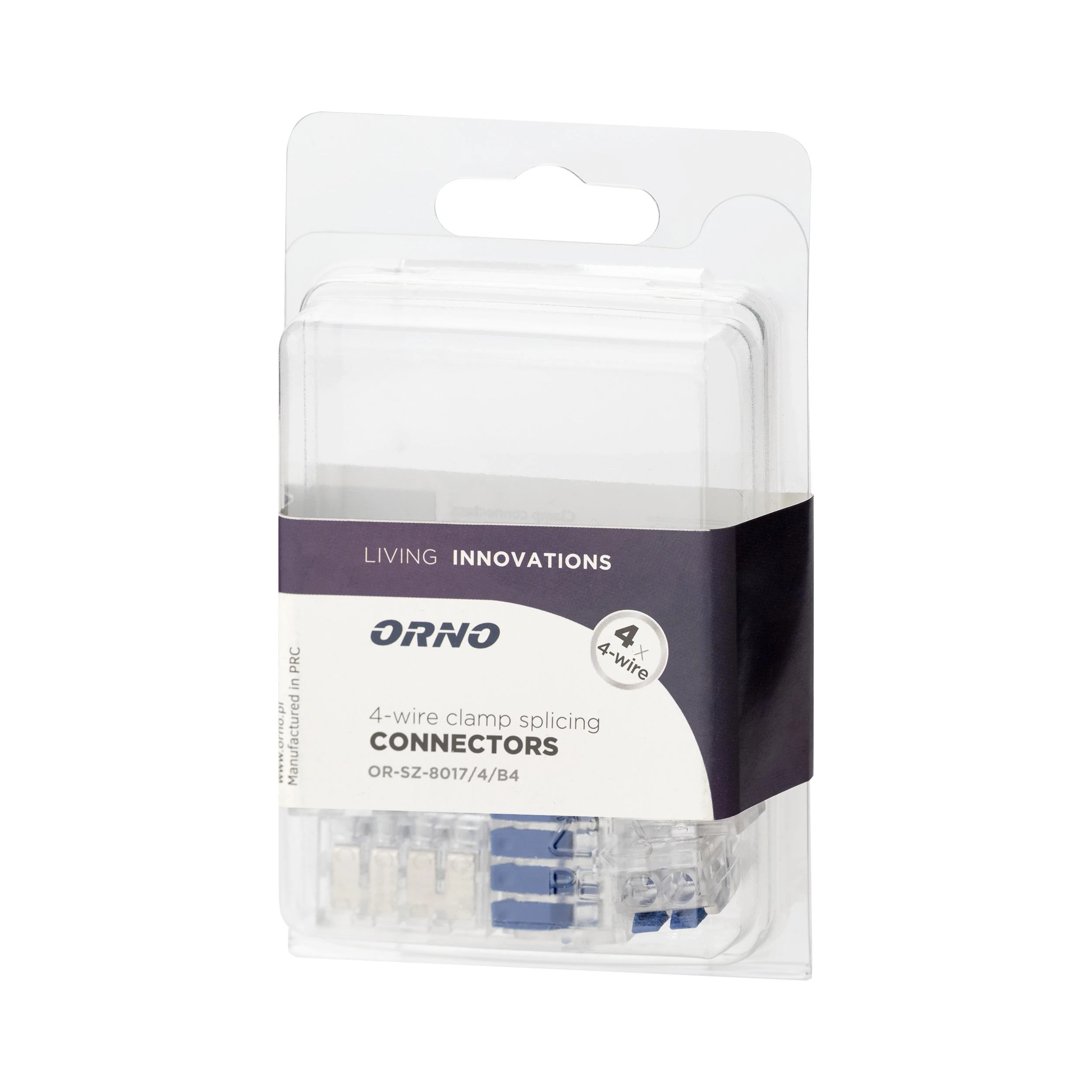 Orno Złączka 4 laidų kompresinė instaliacinė jungtis; bet kokiam 0,75–4 mm² laidui; IEC 450 V / 32 A; 4 vnt. lizdinėje pakuotėje.
