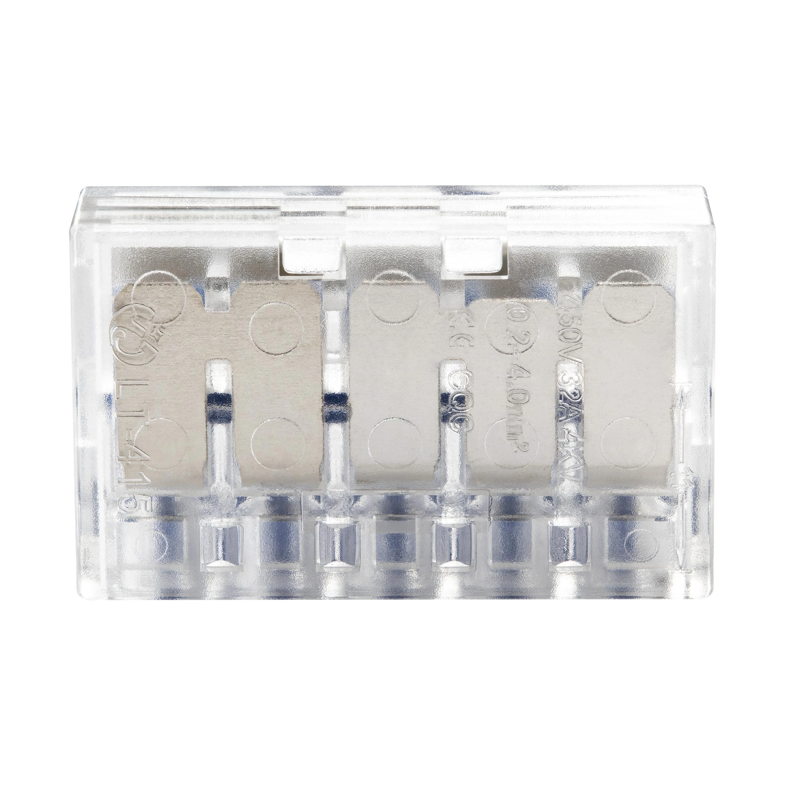 Orno Złączka 5 laidų kompresinė instaliacinė jungtis; bet kokiam 0,75–4 mm² laidui; IEC 450 V / 32 A; 4 vnt. lizdinėje pakuotėje.