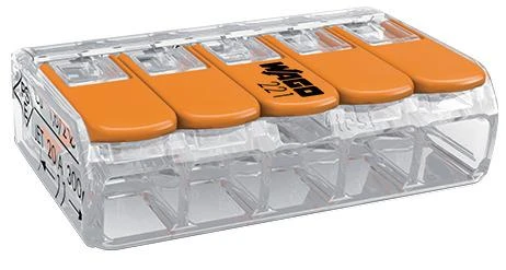 Złączka „Wago“ 5 takelių jungtis, modelis: 221-415, nuo 0,20 iki 4,00 mm², 5 vnt.