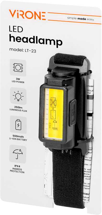 Orno Žibintuvėlis priekinis LED, 250 lm, 500 mAh, CCT, pasukama galvutė
