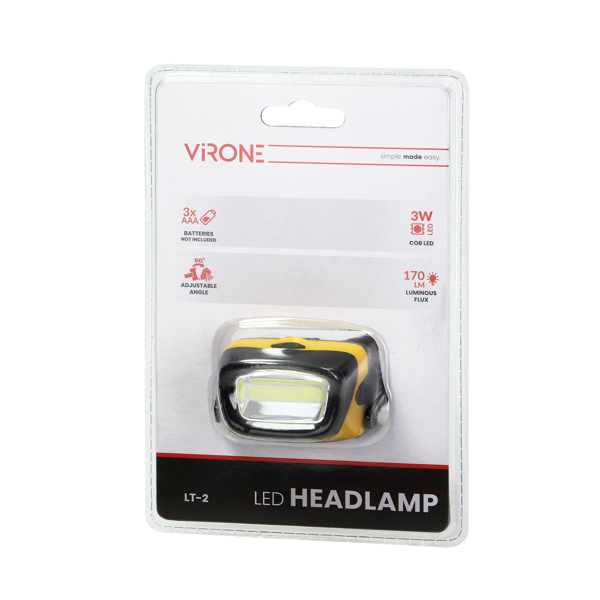 Orno LED žibintas ant galvos VIRONE, 3W, 170lm, elementai 3xAAA (neįeina), juodos/geltonos sp