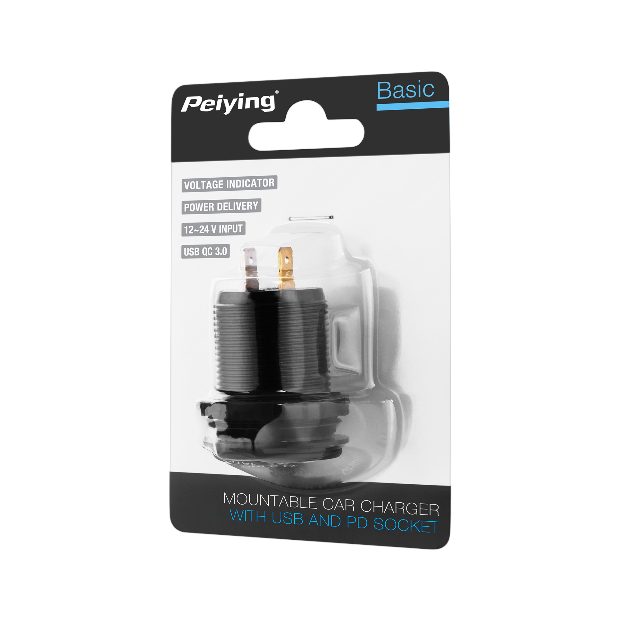 Peiying Automobilinis įkroviklis USB - USB C su Quick Charge Power Delivery ir įtampos matuokliu 48W