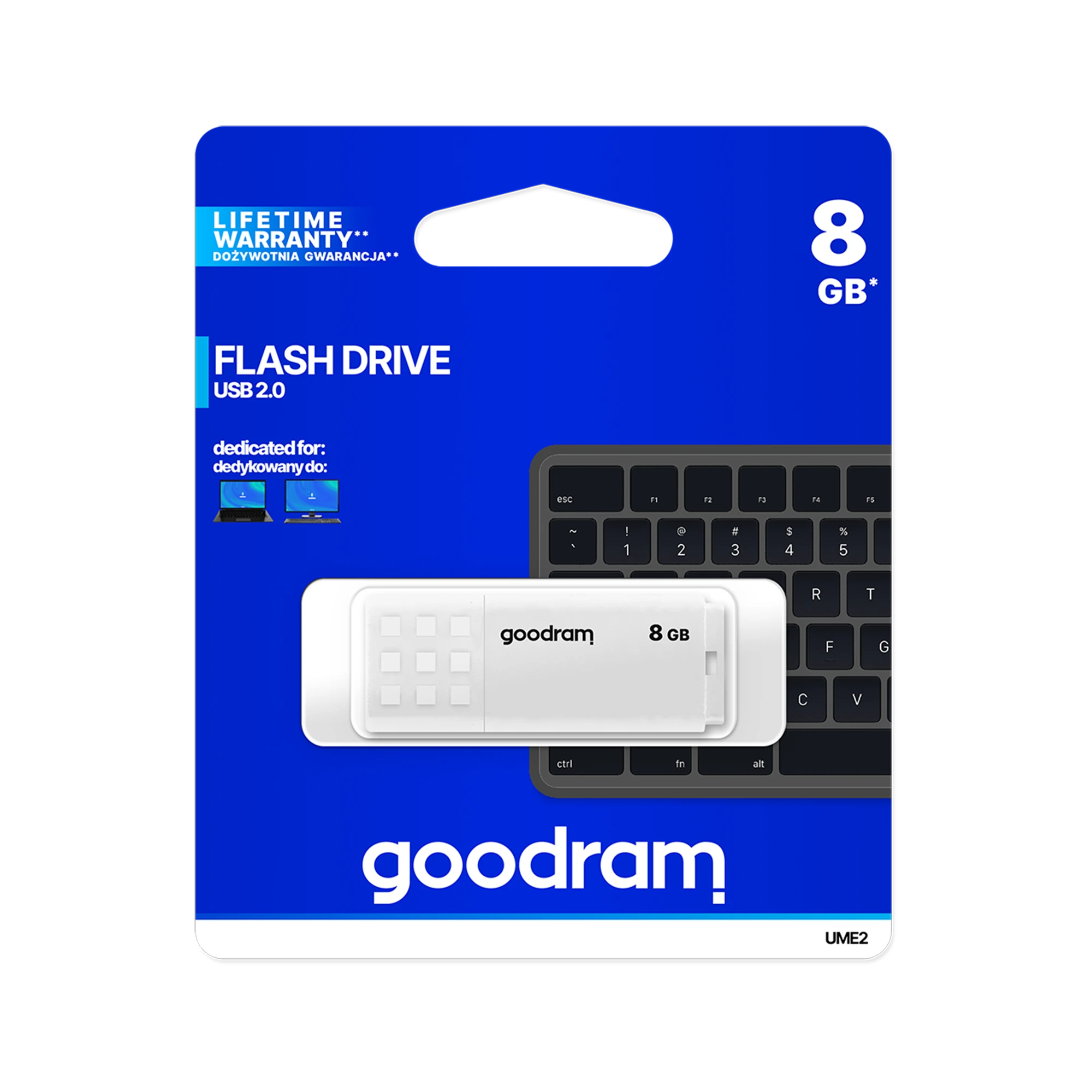 USB laikmena Goodram UME2-0080W0R11, 8GB USB 2.0, balta