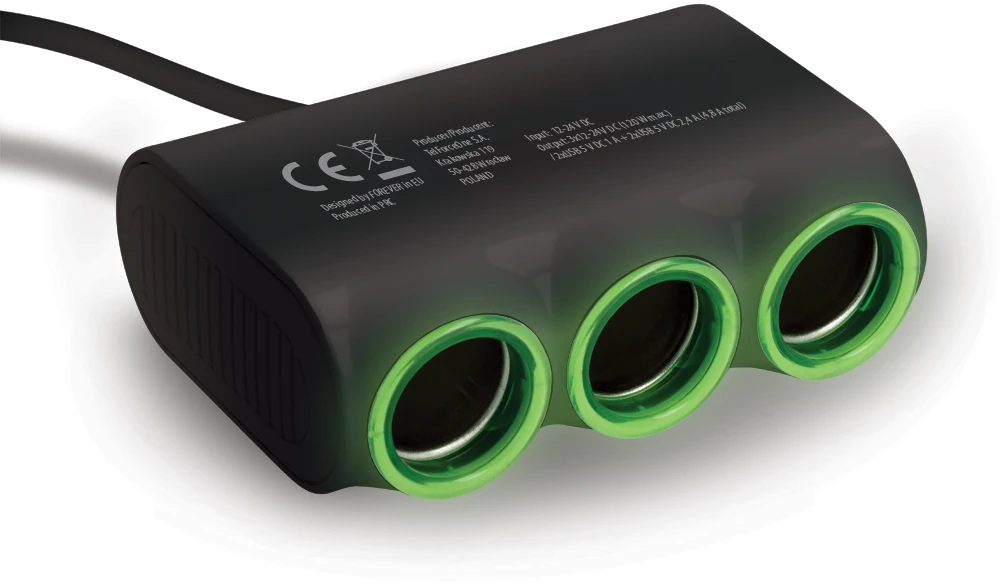 Automobilinis įkroviklis-šakotuvas Forever CSS-05 3 in 1 su 4xUSB ir 3x12V jungtimis