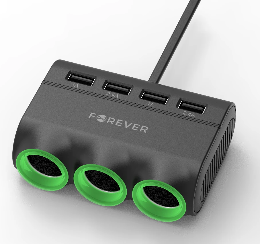 Automobilinis įkroviklis-šakotuvas Forever CSS-05 3 in 1 su 4xUSB ir 3x12V jungtimis