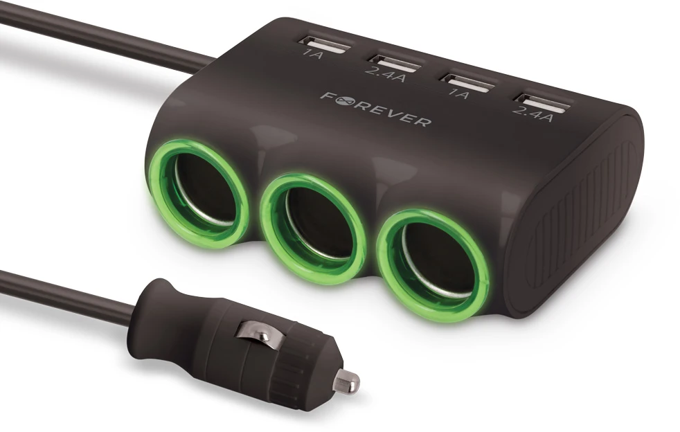 Automobilinis įkroviklis-šakotuvas Forever CSS-05 3 in 1 su 4xUSB ir 3x12V jungtimis